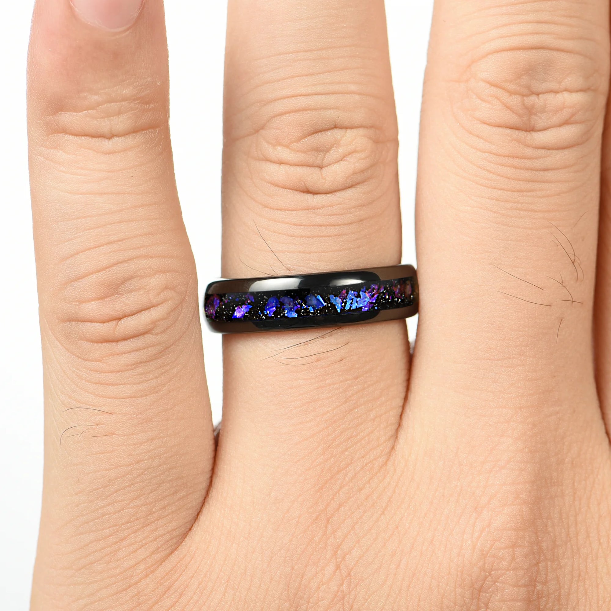 WEDDING RING SET BLACK ORION NEBULA BLUE SANDSTONE TUNGSTEN (8/6MM)