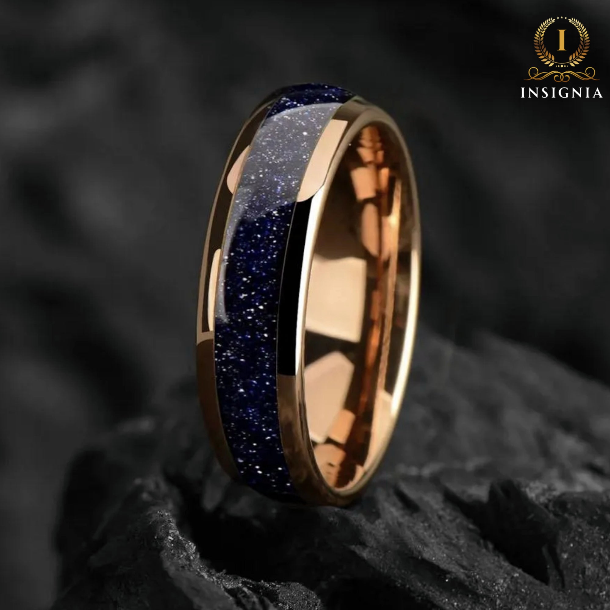 Galaxy Space Nebula Tungsten Wedding Band 6mm - Blue Sandstone Dome Engagement / Promise Ring for Him/Her - INSIGNIA