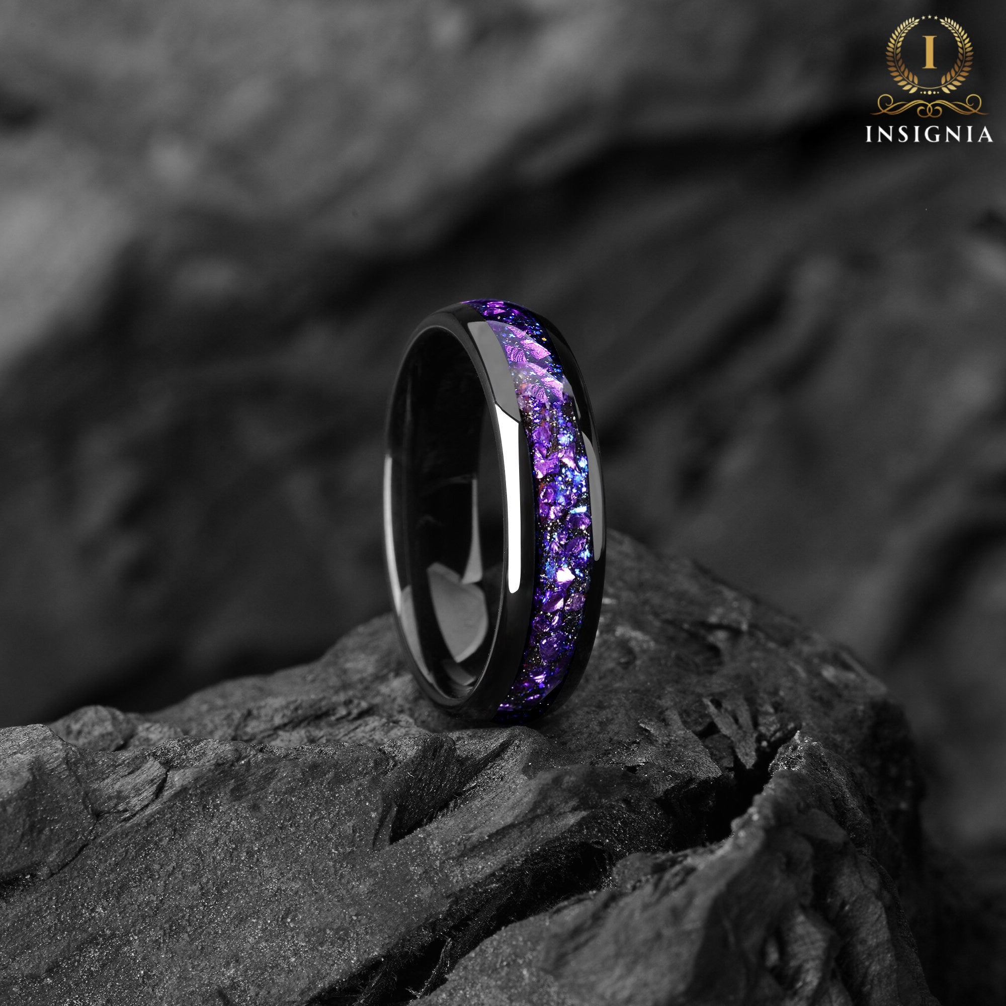 Galaxy Nebula & Alexandrite Ring 6mm - Tungsten & Blue Sandstone Women& Mens Wedding Band Unique - Engagement / Promise Ring for Him & Her - INSIGNIA