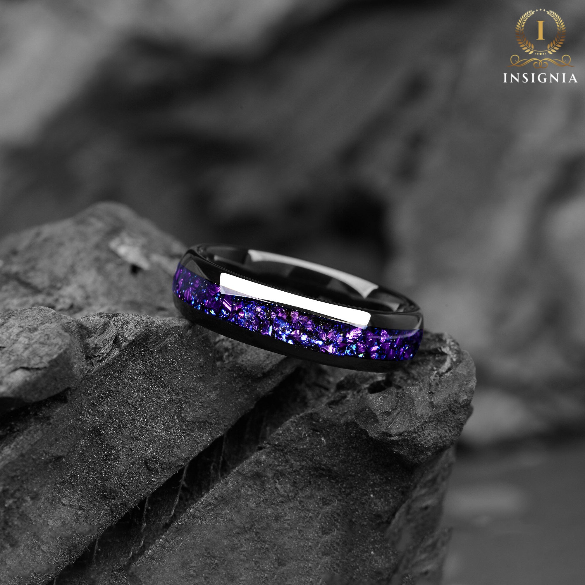 Galaxy Nebula & Alexandrite Ring 6mm - Tungsten & Blue Sandstone Women& Mens Wedding Band Unique - Engagement / Promise Ring for Him & Her - INSIGNIA