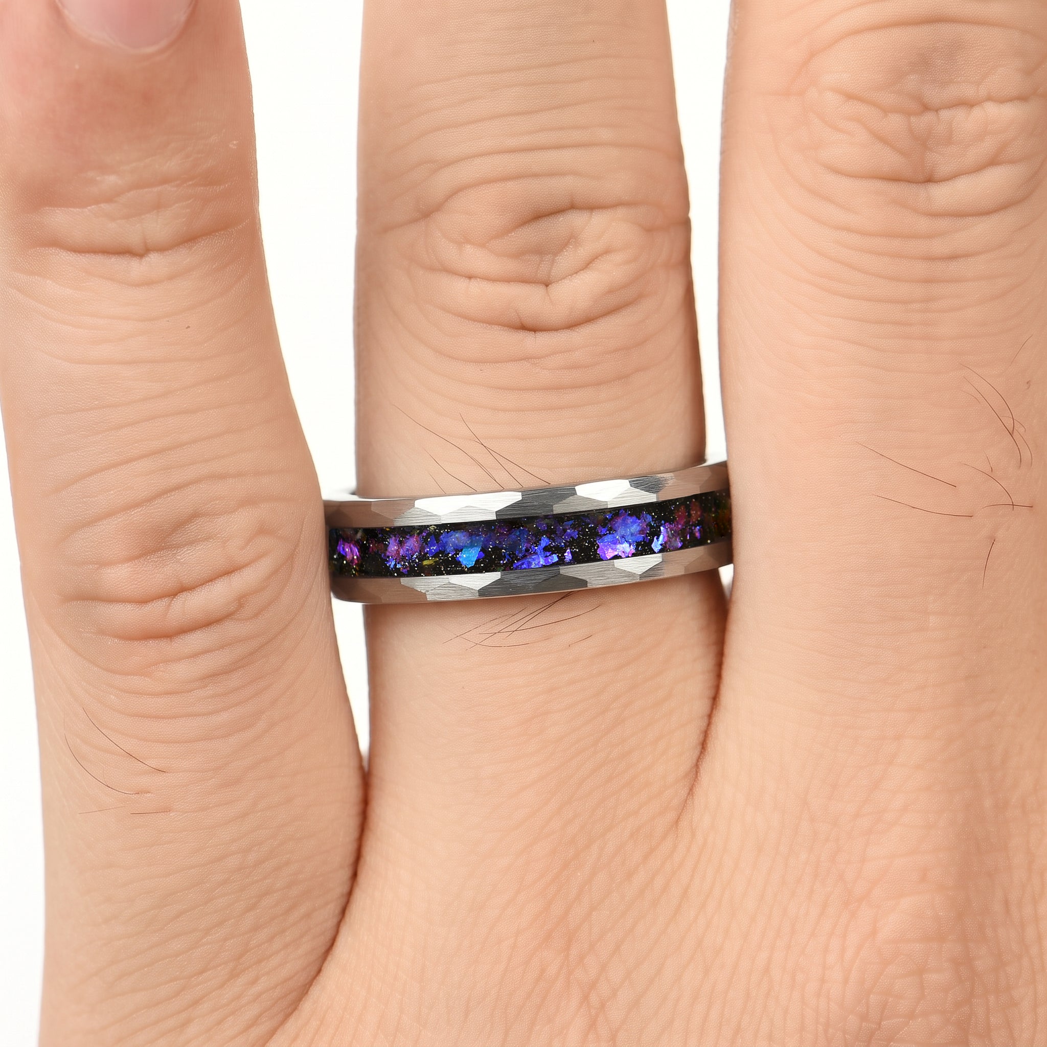 UNIQUE WEDDING RING ORION NEBULA SILVER TUNGSTEN UNISEX (6MM)