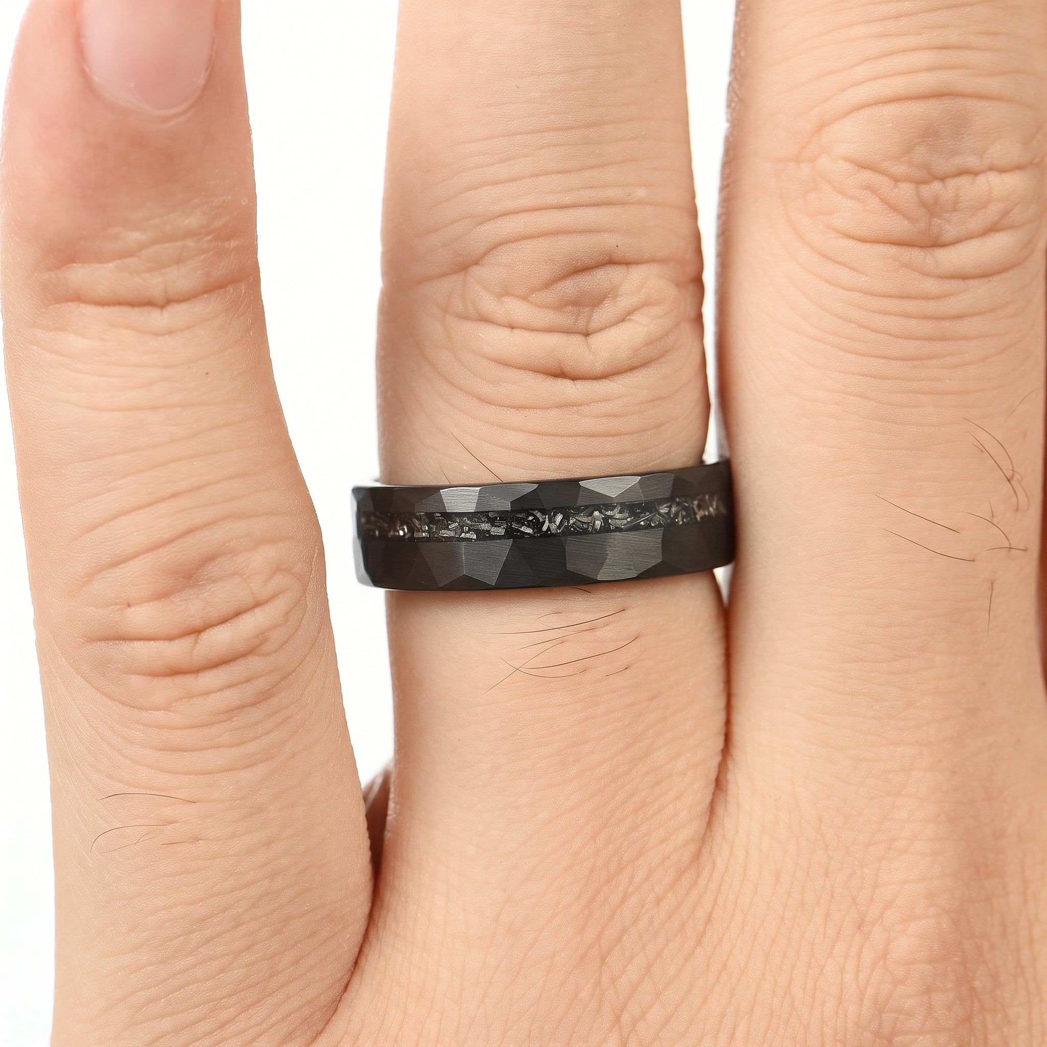 WEDDING RINGS SET REAL METEORITE PREMIUM TUNGSTEN BLACK (8/6 MM)