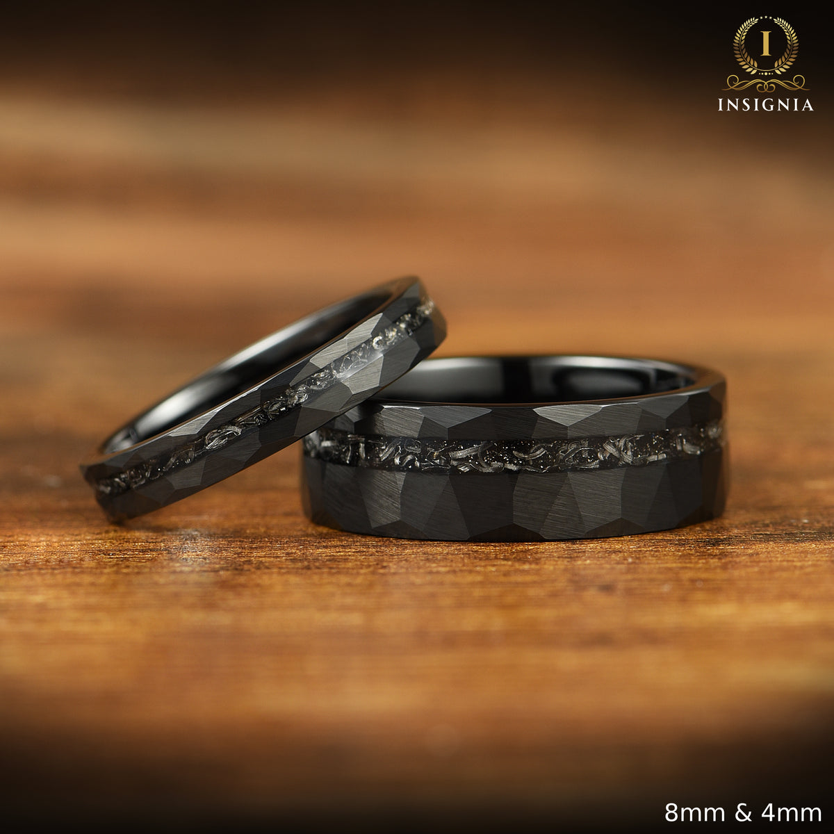 WOMEN WEDDING RING HAMMERED REAL METEORITE & TUNGSTEN (4MM)