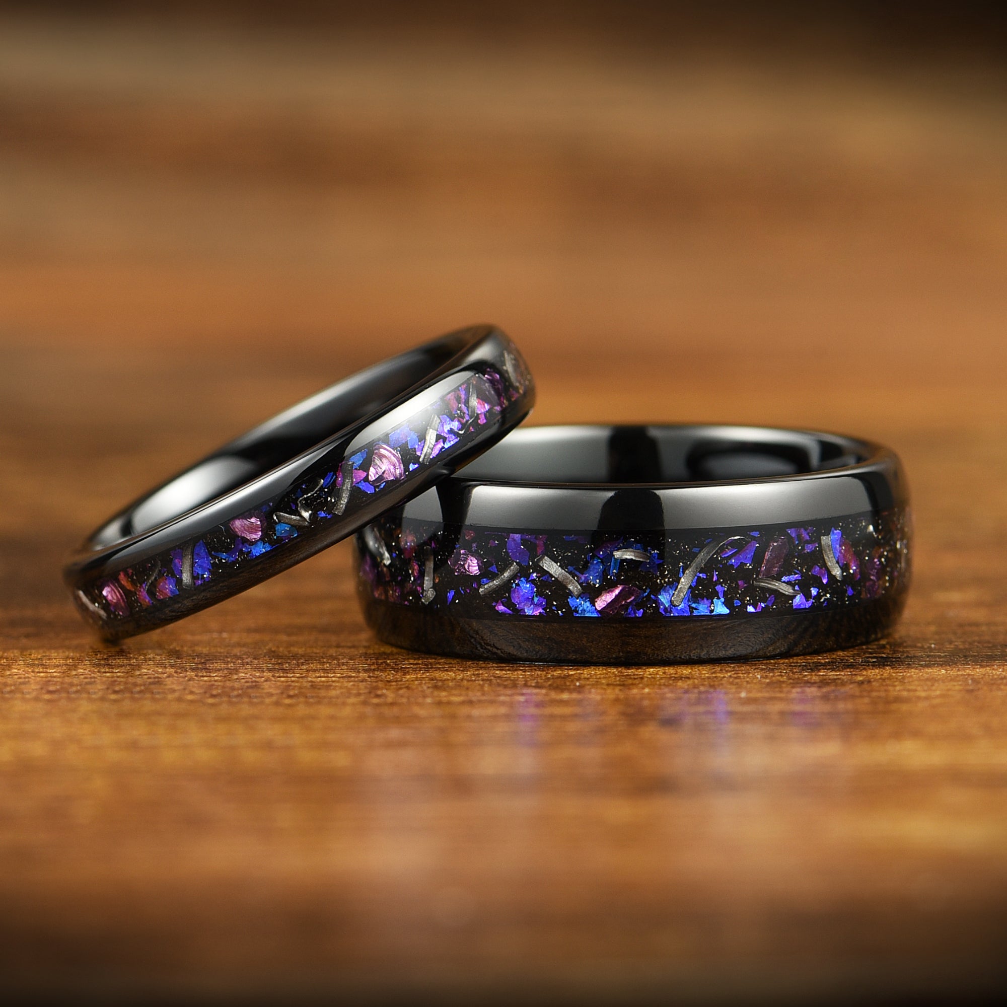WEDDING RING SET METEORITE TUNGSTEN ORION NEBULA (8/4 MM)