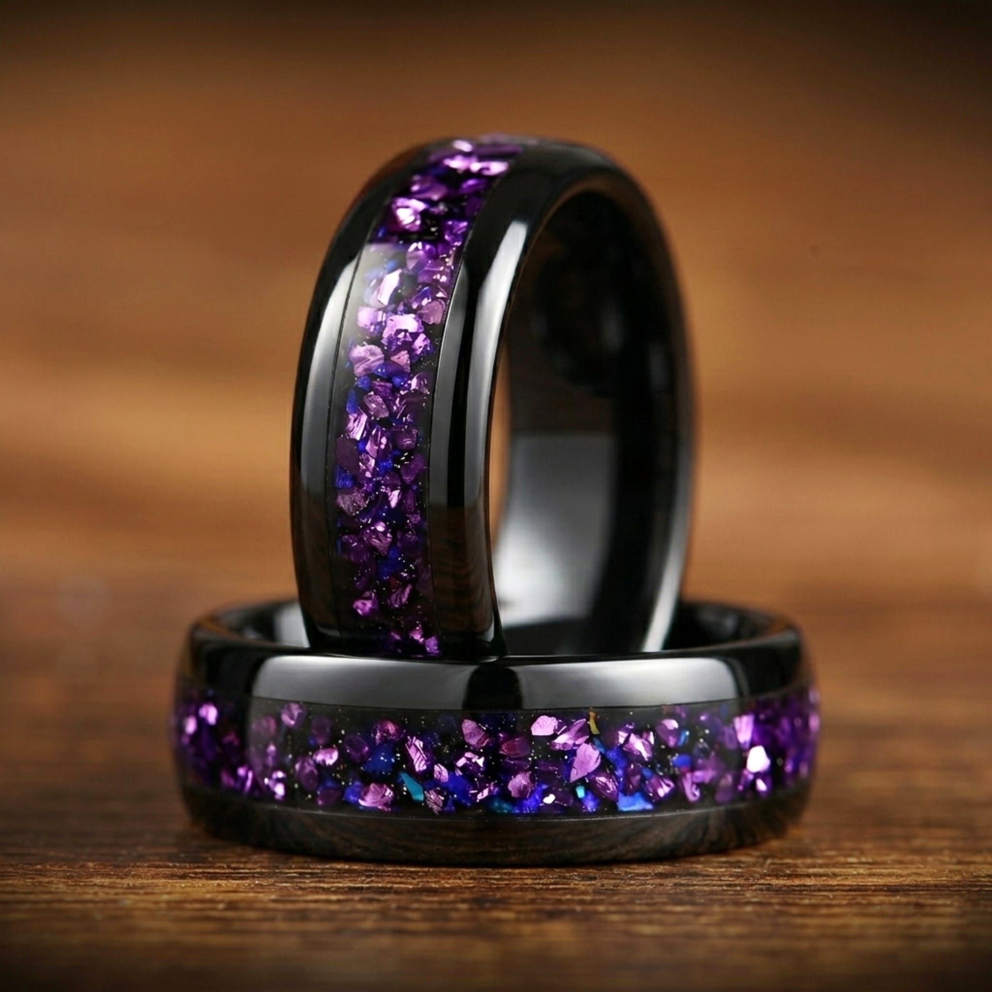 HIS AND HERS MATCHING COUPLES PROMISE RINGS NEBULA INLAY 8/6 MM