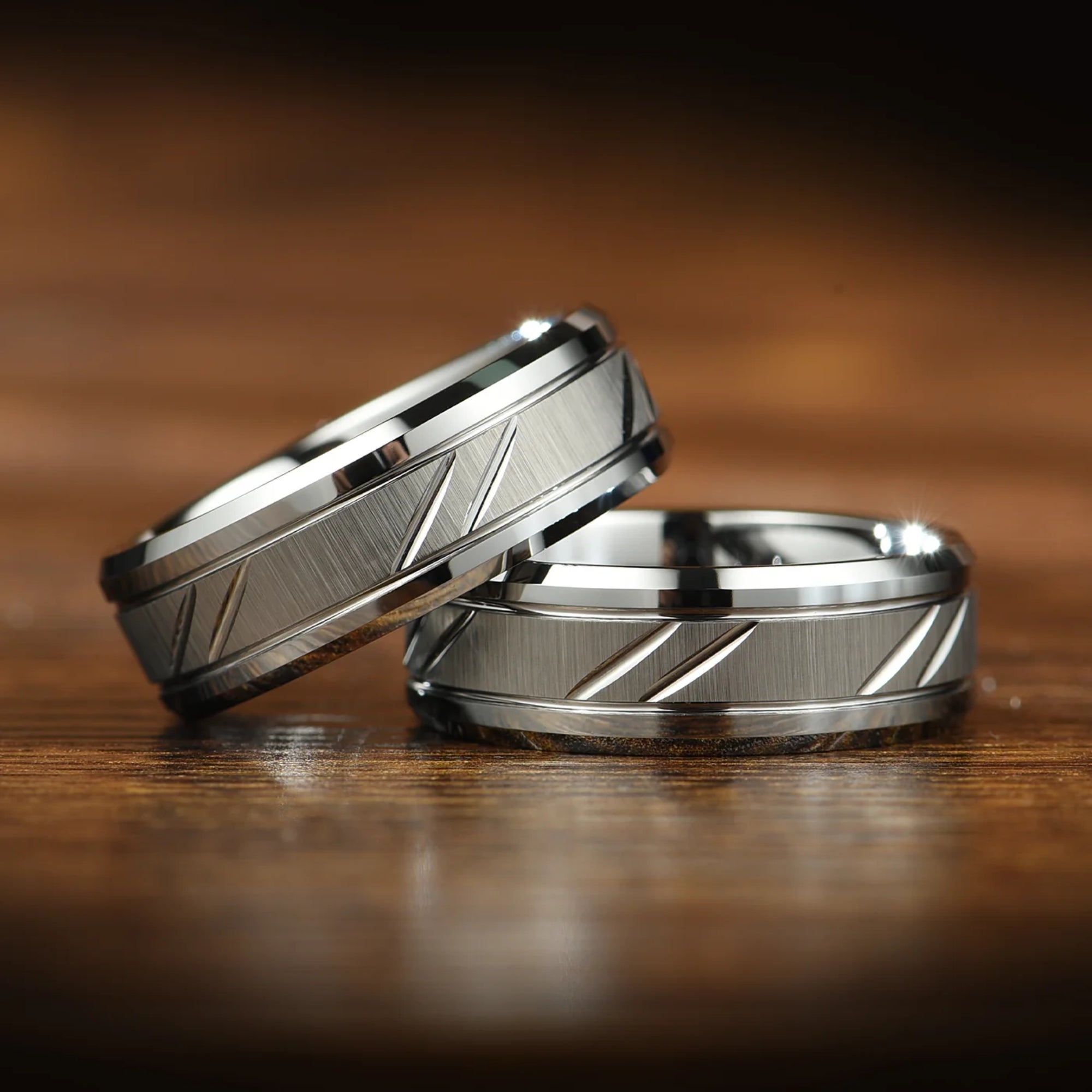 COUPLE RING SET CHEVRON-CUT DESIGN WHITE FIRE OPAL (8/4MM)