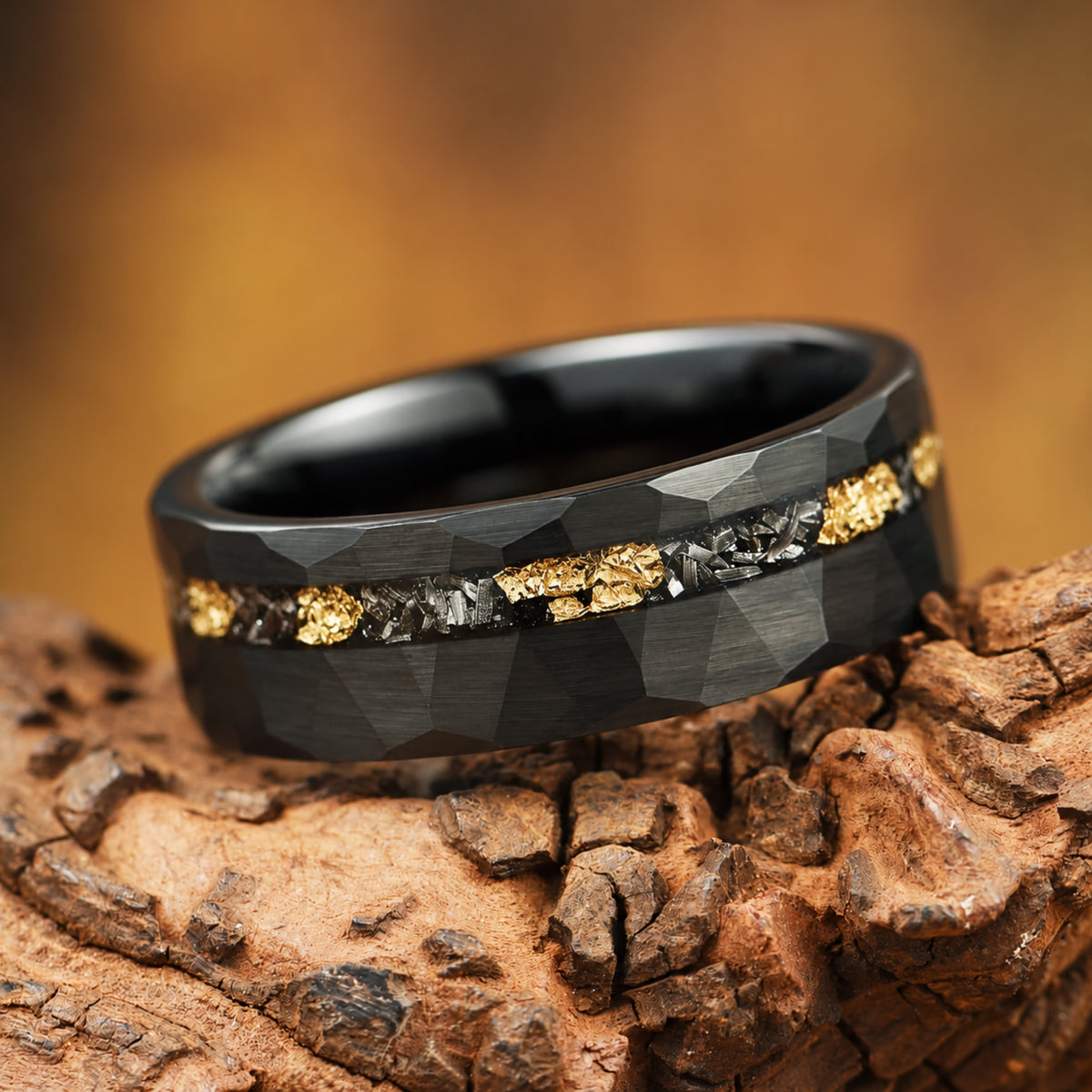 WEDDING RING FOR MEN REAL METEORITE & GOLD LEAF (8MM)