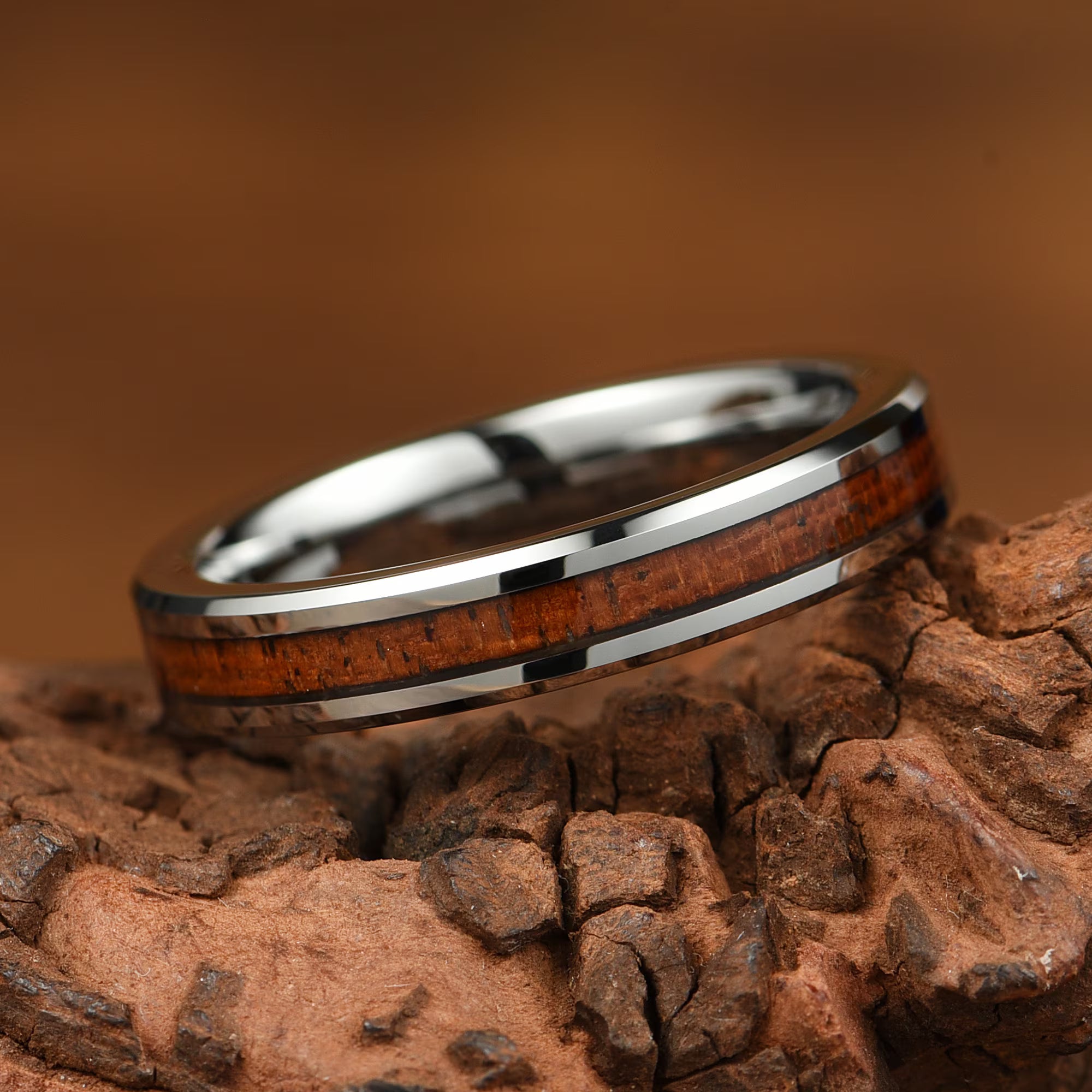 Wooden Whiskey Barrel Two Tone Womens Wedding Ring - Simple Tungsten Wedding Band - Engagement / Promise Ring for her - Anniversary Gift - INSIGNIA