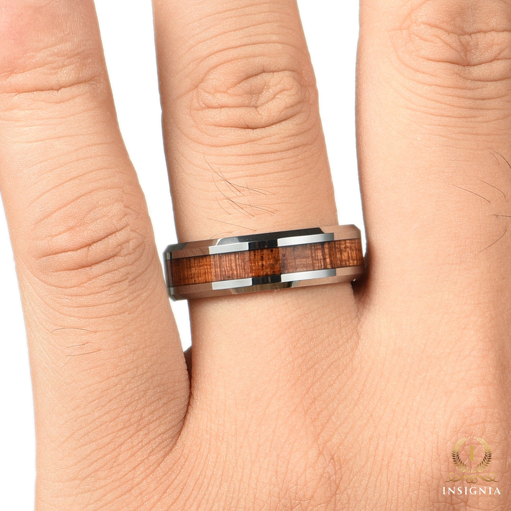 Whiskey Barrel Wood Wedding Band 6 mm - Unique Mens Tungsten Wedding Band - Two Tone Engagement /Promise Ring for him - Anniversary Gift - INSIGNIA