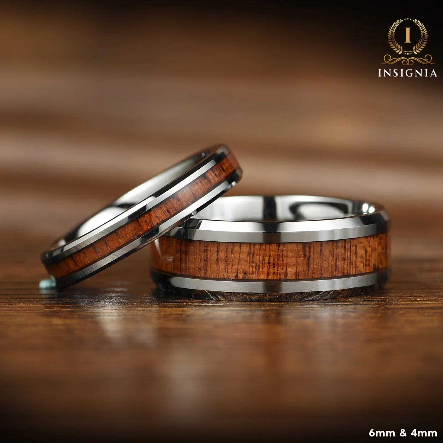 His and Hers Whisky Barrely Wood Wedding Band Set 6 & 4 mm - Tungsten Two Tone Couples Rings - Promise Rings for Couples -Couple Wedding bands - INSIGNIA