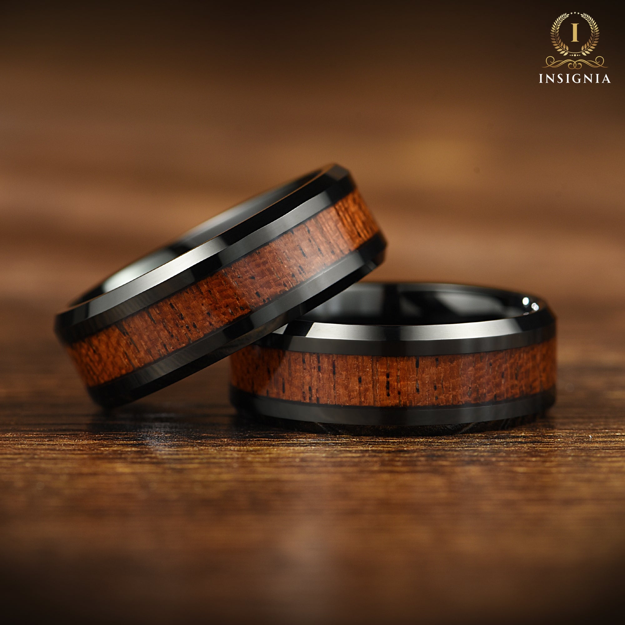 Whiskey Barrel Ring with Wood Inlay - 8 mm - Mens Tungsten Wedding Band - Promise Ring for him - Engagement Anniversary Gift - INSIGNIA