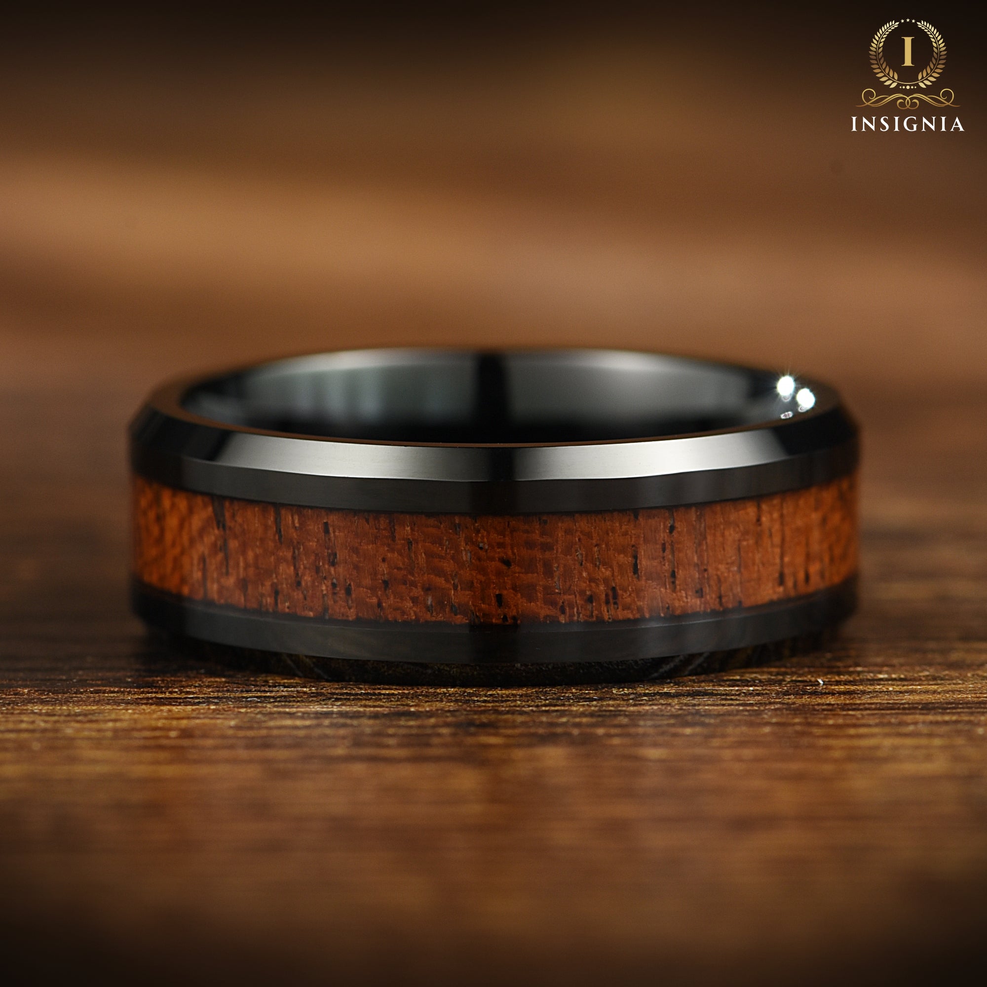 Whiskey Barrel Ring with Wood Inlay - 8 mm - Mens Tungsten Wedding Band - Promise Ring for him - Engagement Anniversary Gift - INSIGNIA