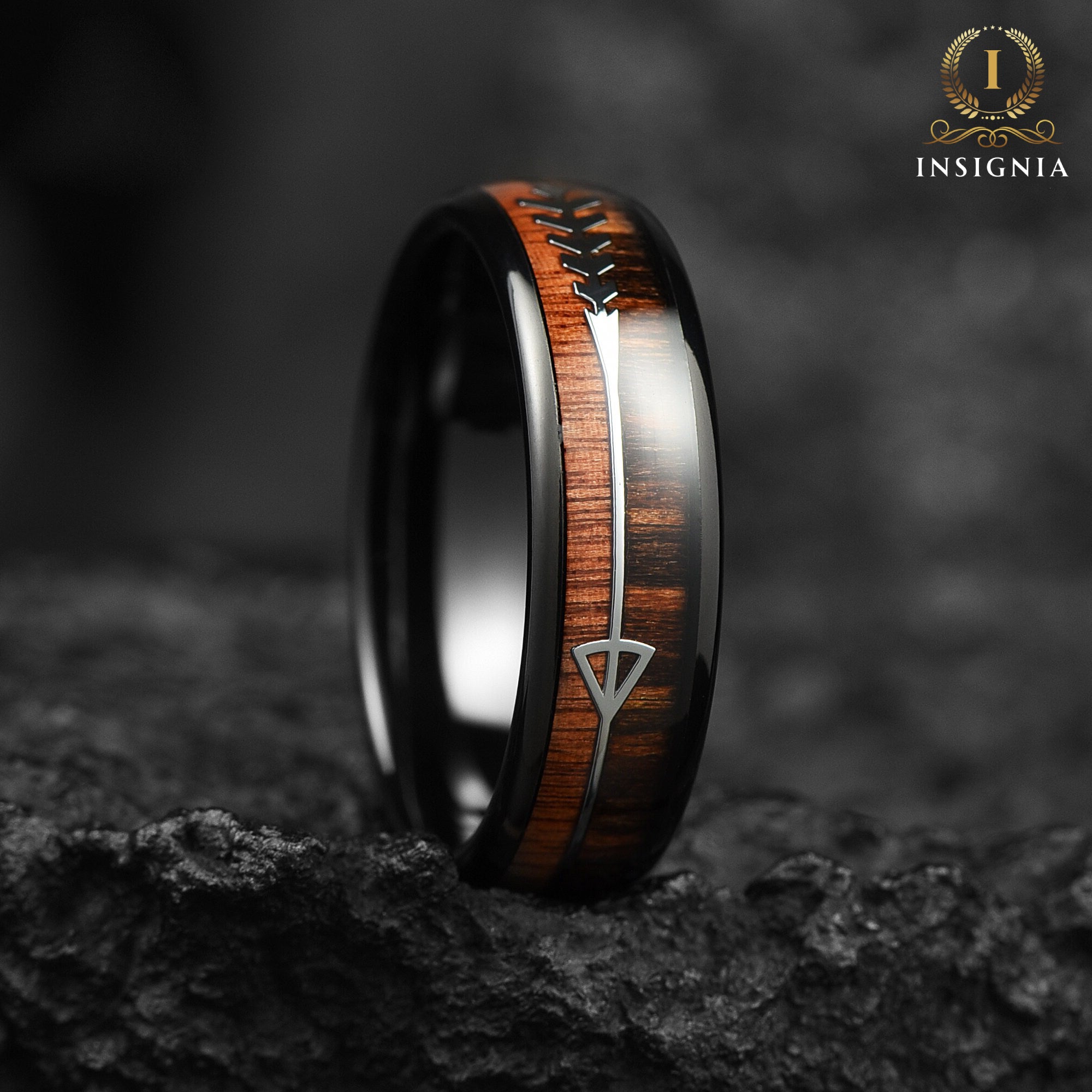 Wooden Whiskey Barrel Two Tone Womens / Unisex Wedding Ring 6mm  - Simple Tungsten Wedding Band - Engagement / Promise Ring for her - Anniversary Gift - INSIGNIA