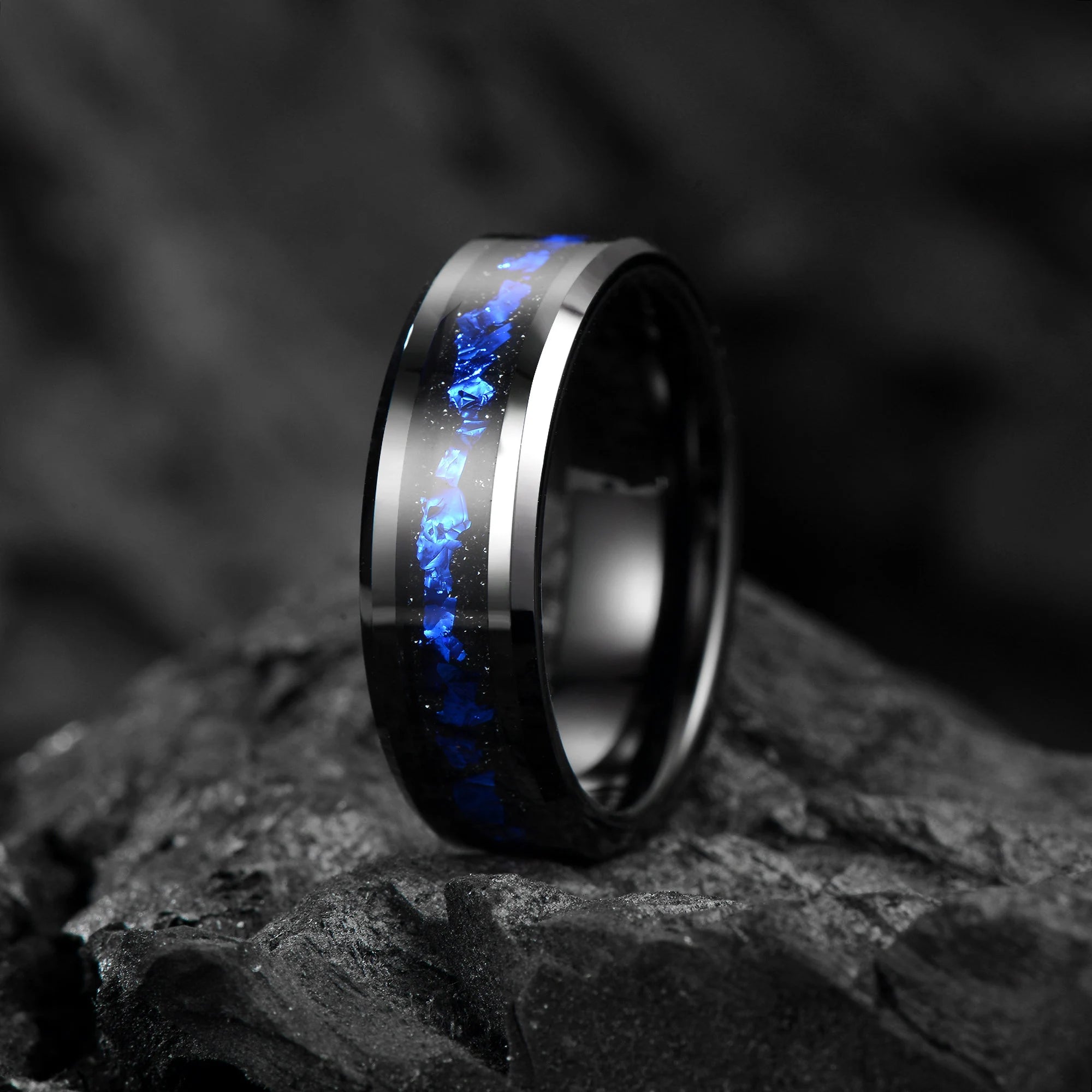 Galaxy Space Blue Nebula His and Hers Wedding Bands 4mm/ 8 mm Black - Tungsten Wedding Ring Sets - His and hers Matching Wedding Rings - INSIGNIA