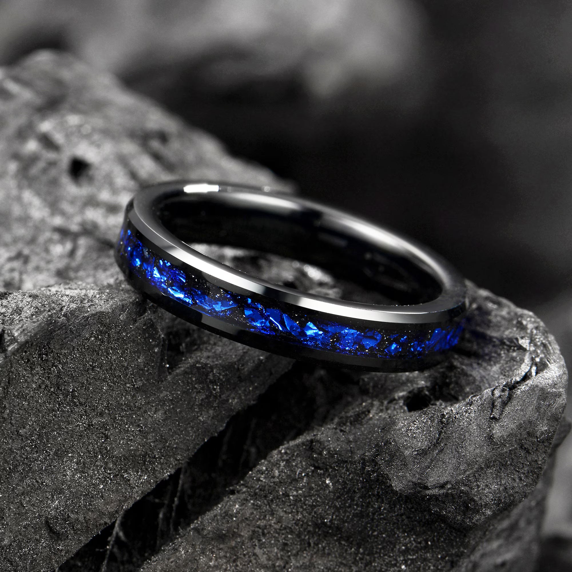 Galaxy Space Blue Nebula His and Hers Wedding Bands 4/6 mm Black - Tungsten Wedding Ring Sets - His and hers Matching Wedding Rings - INSIGNIA