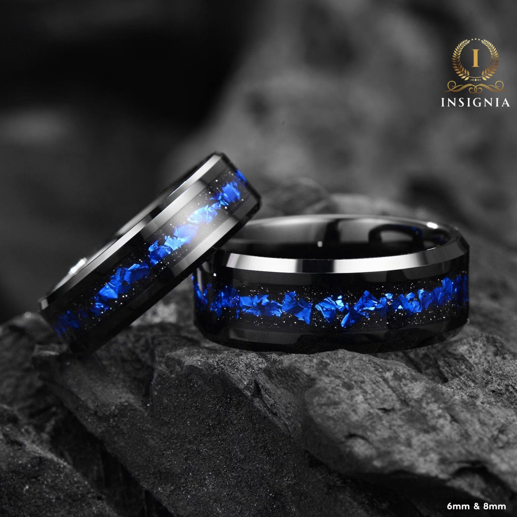 Galaxy Space Blue Nebula His and Hers Wedding Bands 6/ 8 mm Black - Tungsten Wedding Ring Sets - His and hers Matching Wedding Rings - INSIGNIA