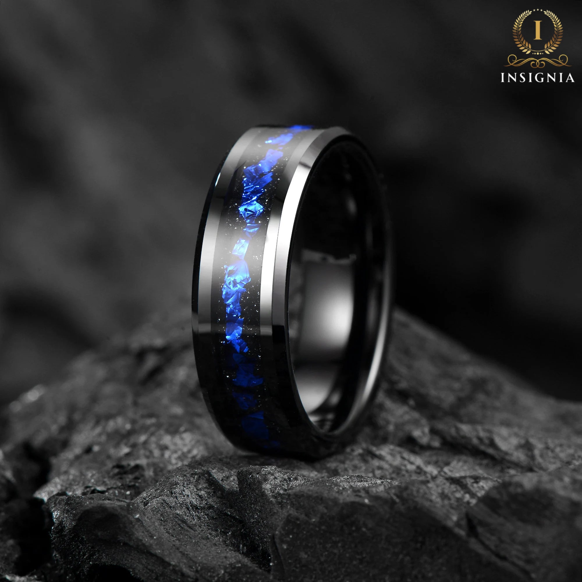 Galaxy Cygnus Nebula Ring 6mm - Mens & Women Wedding Band Unique  Black - Promise Ring, Polish, Comfort Fit, Birthday Anniversary Gift for Him/Her - INSIGNIA