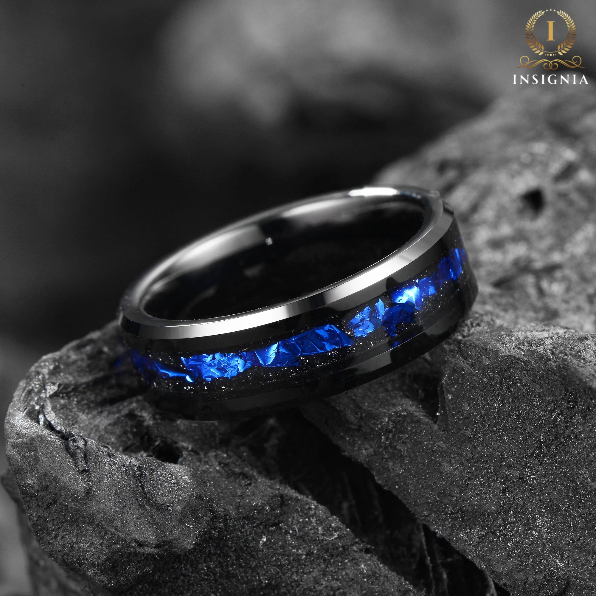 Galaxy Cygnus Nebula Ring 6mm - Mens & Women Wedding Band Unique  Black - Promise Ring, Polish, Comfort Fit, Birthday Anniversary Gift for Him/Her - INSIGNIA