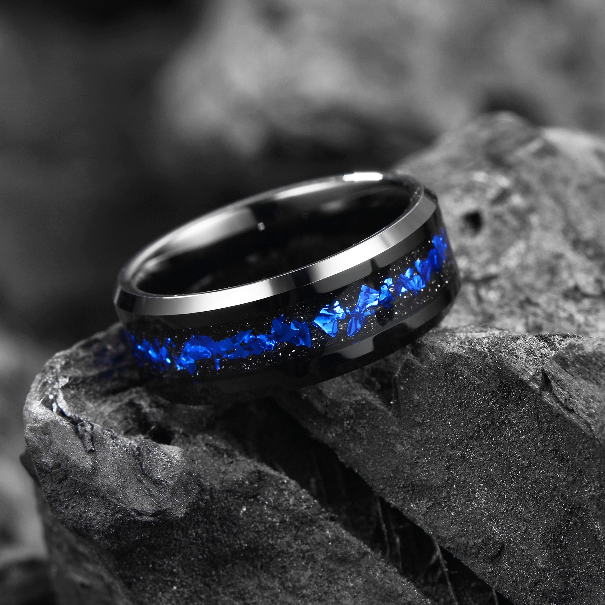 Galaxy Space Blue Nebula His and Hers Wedding Bands 4mm/ 8 mm Black - Tungsten Wedding Ring Sets - His and hers Matching Wedding Rings - INSIGNIA