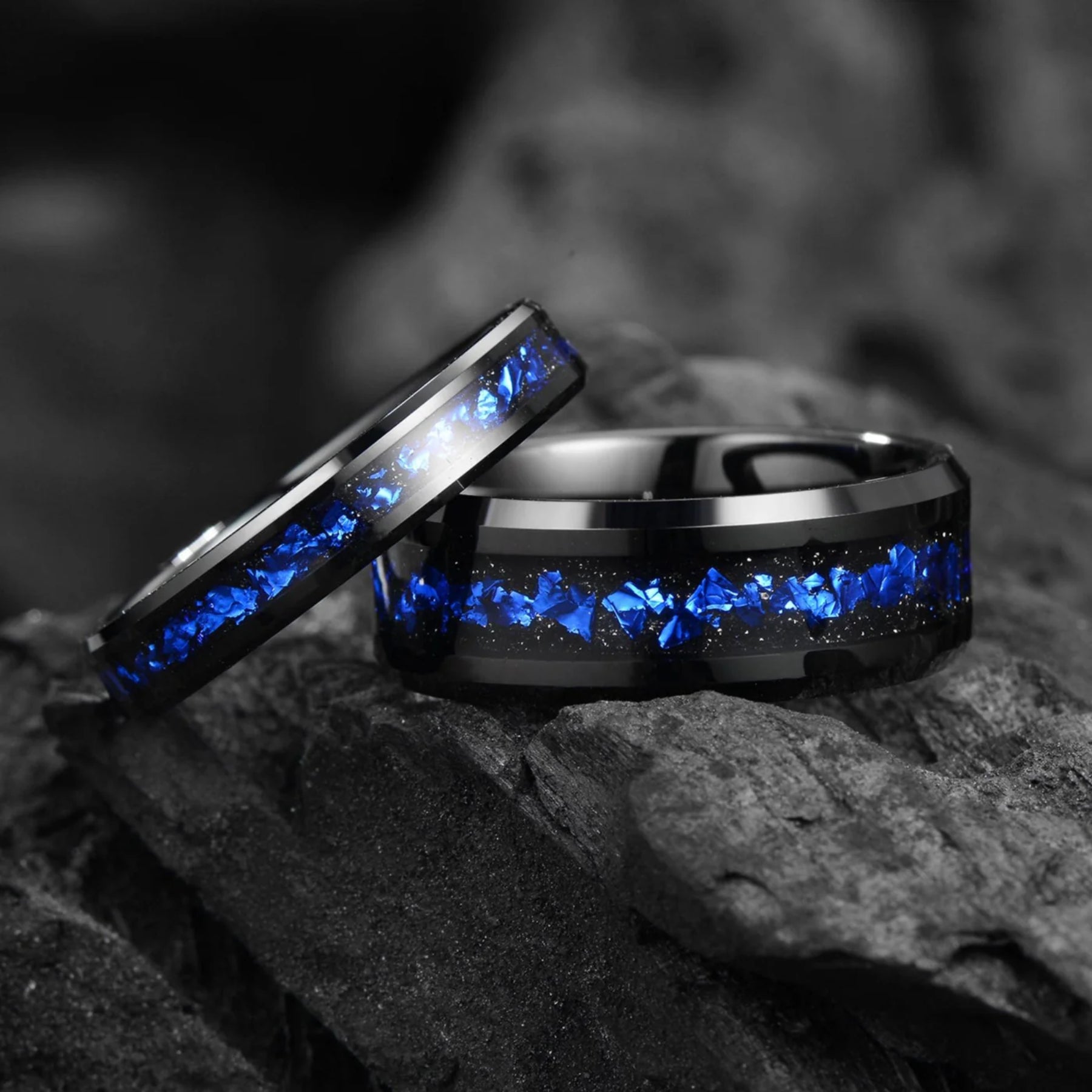 Galaxy Space Blue Nebula His and Hers Wedding Bands 4mm/ 8 mm Black - Tungsten Wedding Ring Sets - His and hers Matching Wedding Rings - INSIGNIA