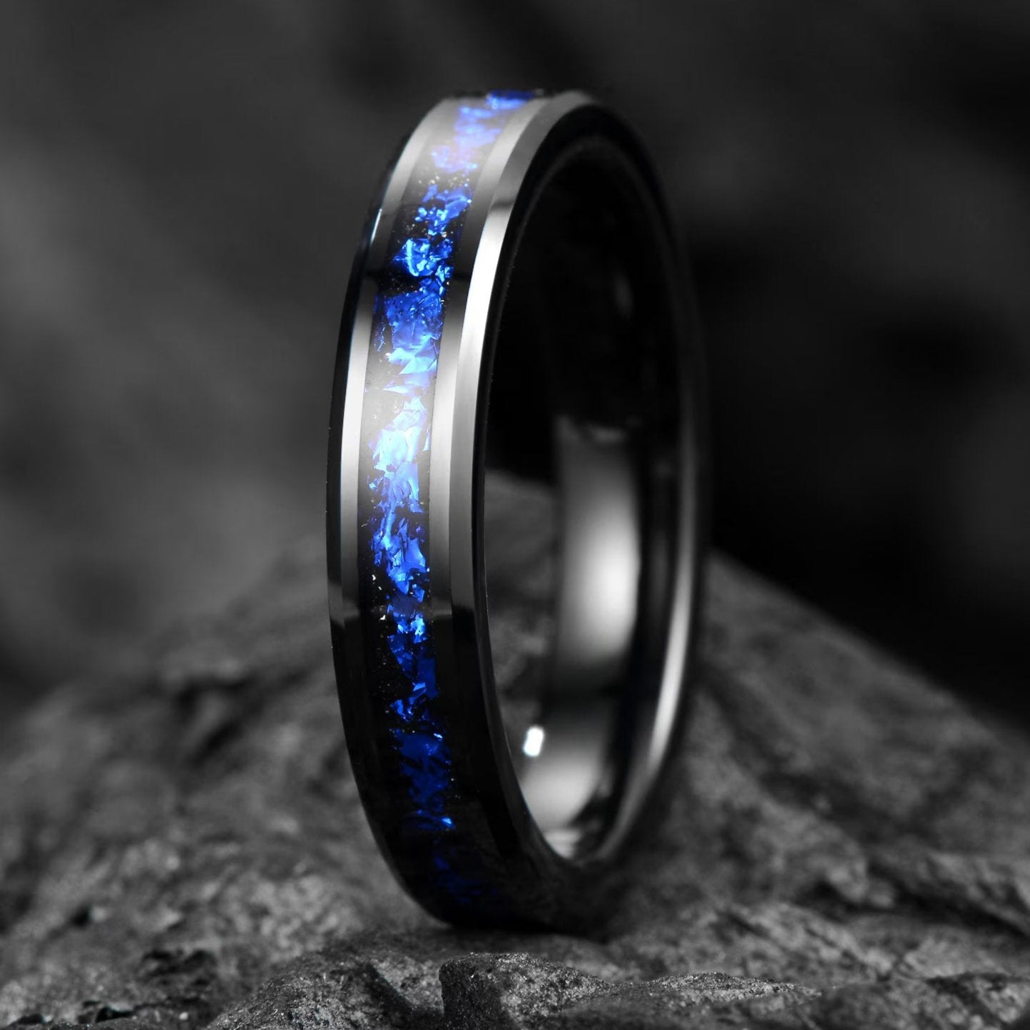 Galaxy Cygnus Nebula Ring - Mens & Women Wedding Band Unique 8/6/4 mm Black - Promise Ring, Polish, Comfort Fit, Birthday Anniversary Gift for Him/Her - INSIGNIA