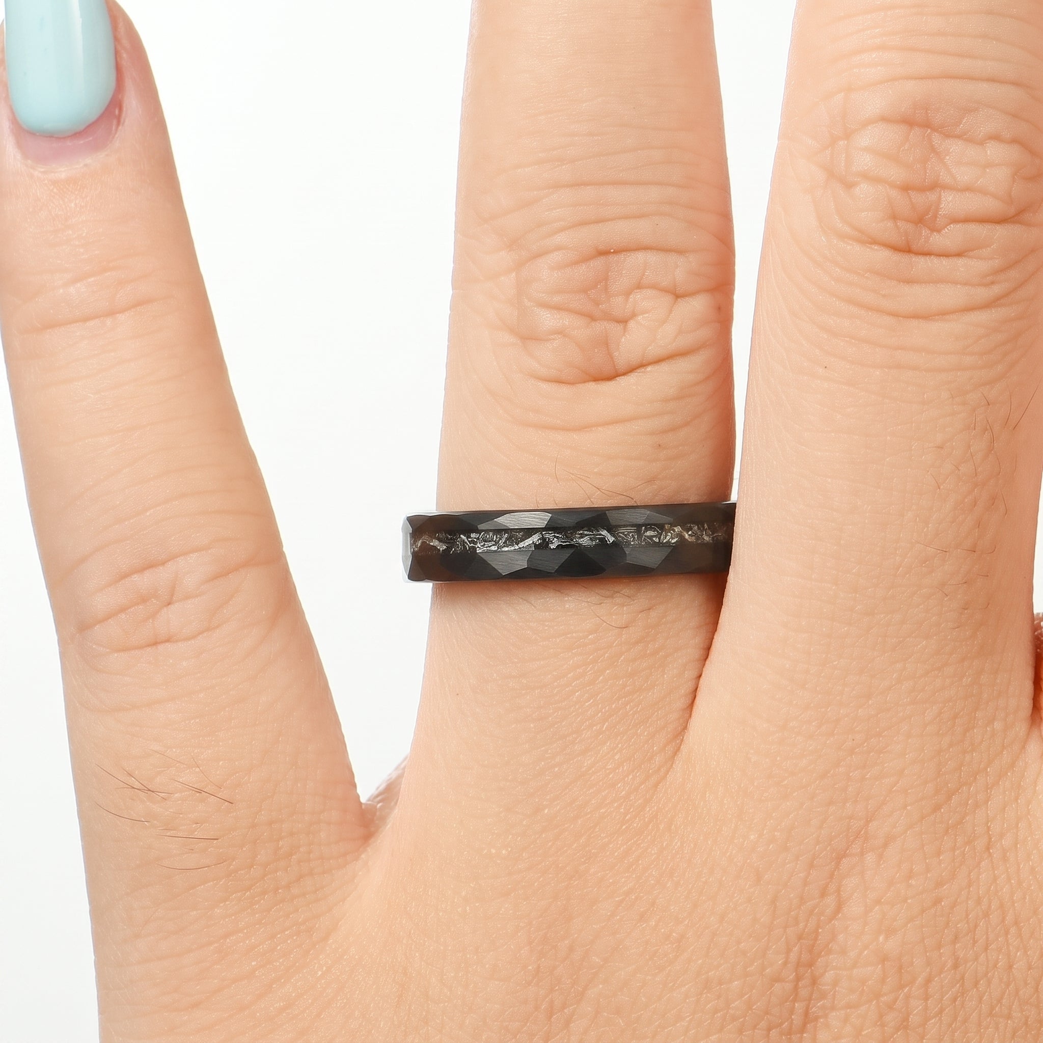 WEDDING RING SET REAL METEORITE TUNGSTEN CARBIDE BLACK (8/4 MM)