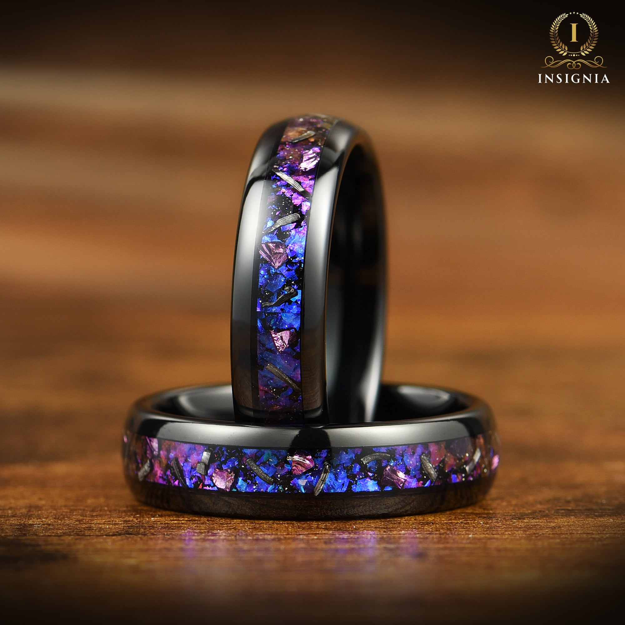 UNIQUE WEDDING RING REAL METEORITE TUNGSTEN ORION NEBULA (6MM)