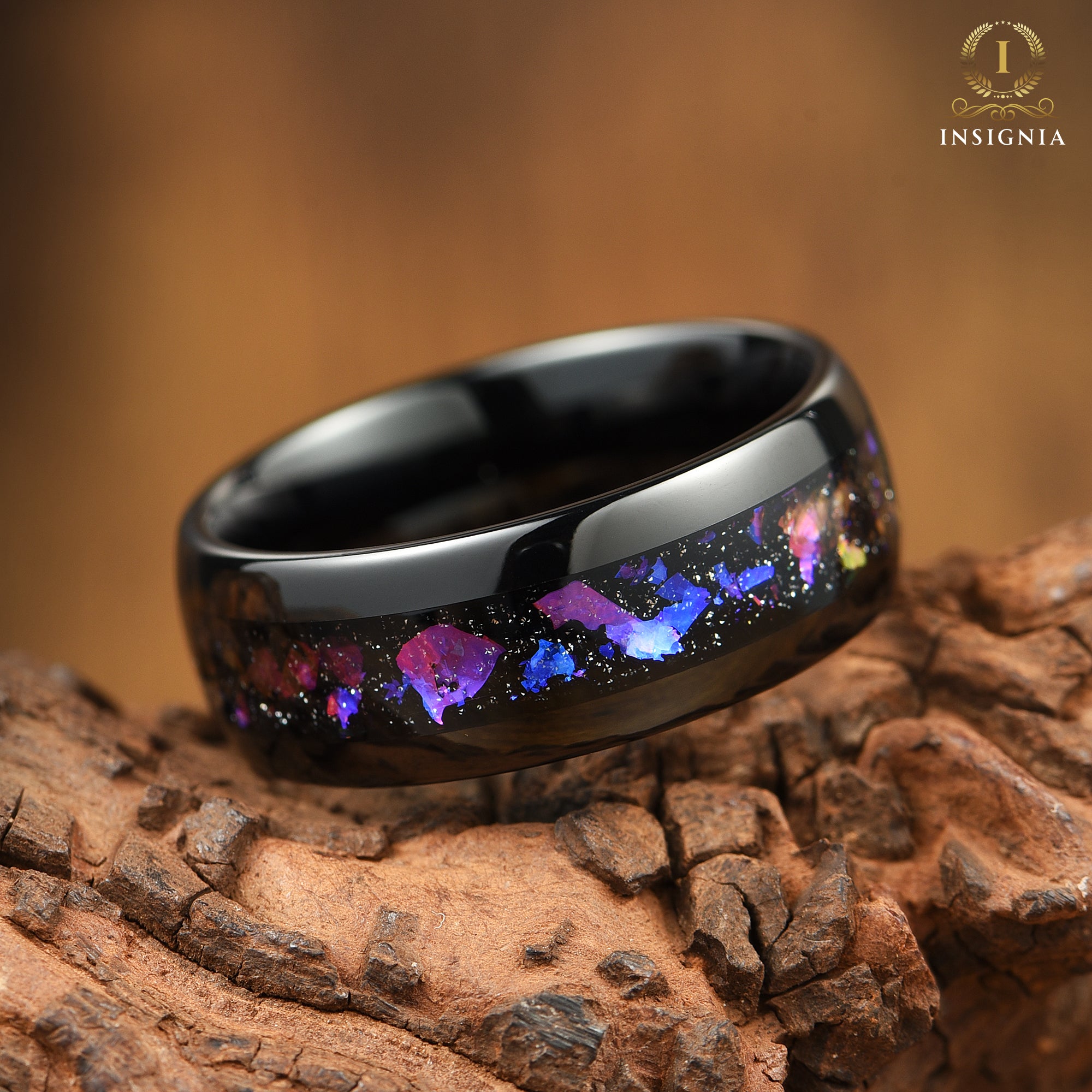 WEDDING RING SET BLACK ORION NEBULA BLUE SANDSTONE TUNGSTEN (8/6MM)