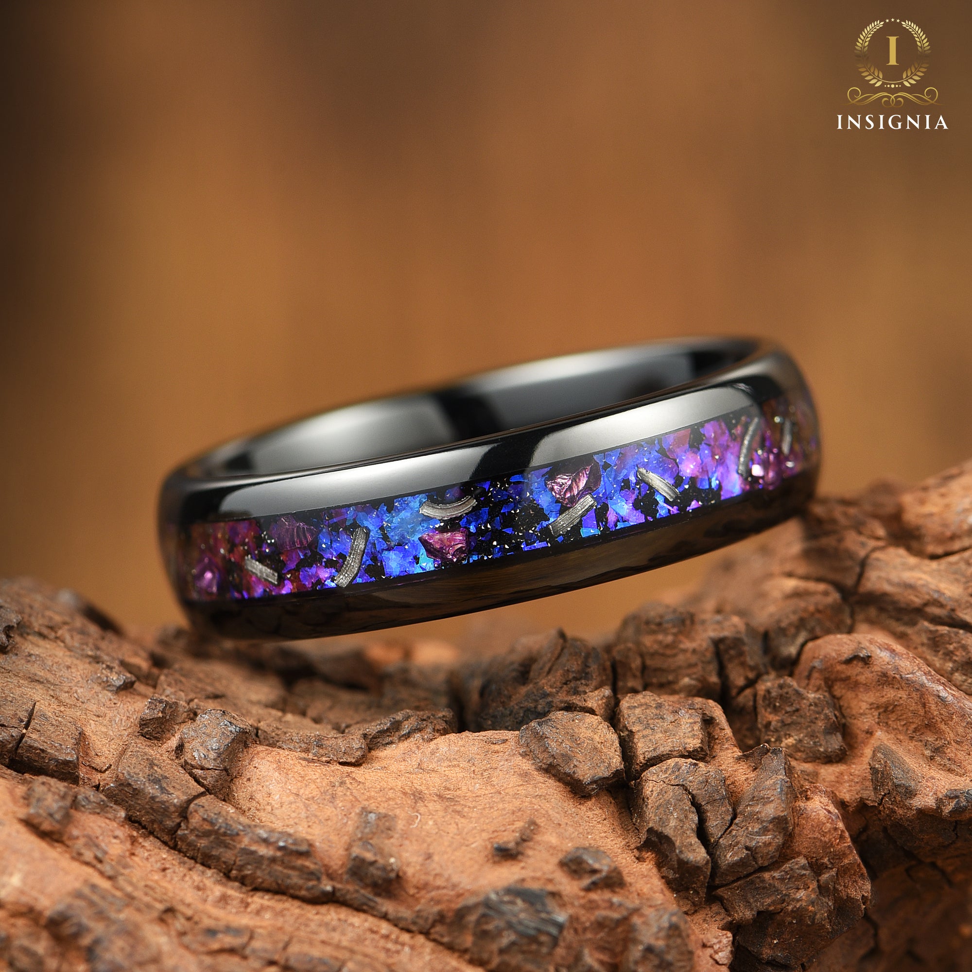 WEDDING RINGS SET ORION NEBULA METEORITE TUNGSTEN (8/6MM)