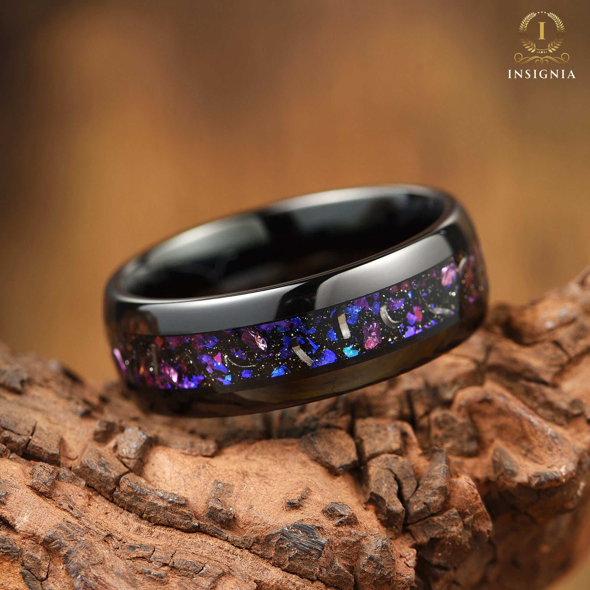WEDDING RING SET METEORITE TUNGSTEN ORION NEBULA (8/4 MM)