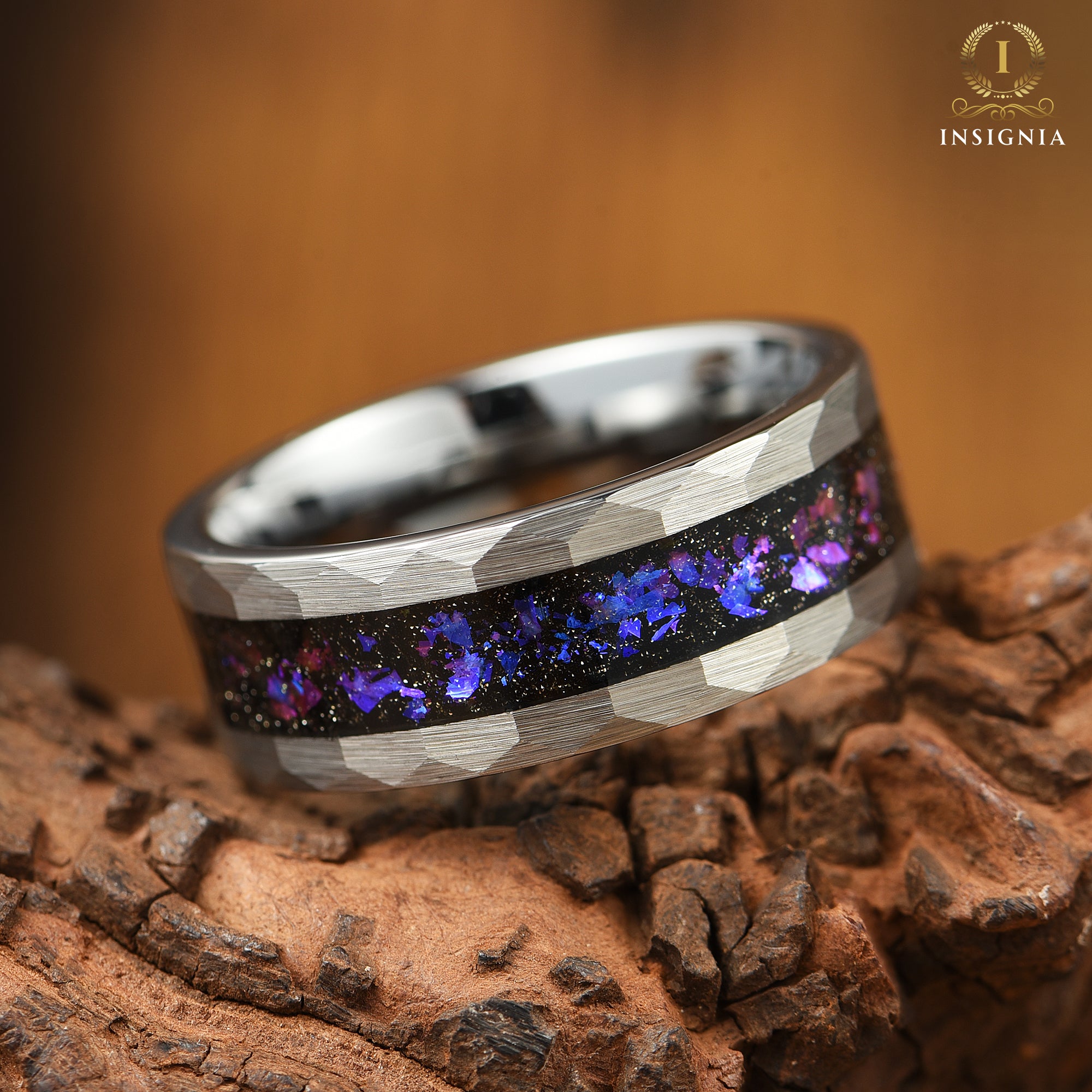 COUPLE WEDDING RING SET ORION NEBULA TUNGSTEN SANDSTONE (8/4MM)