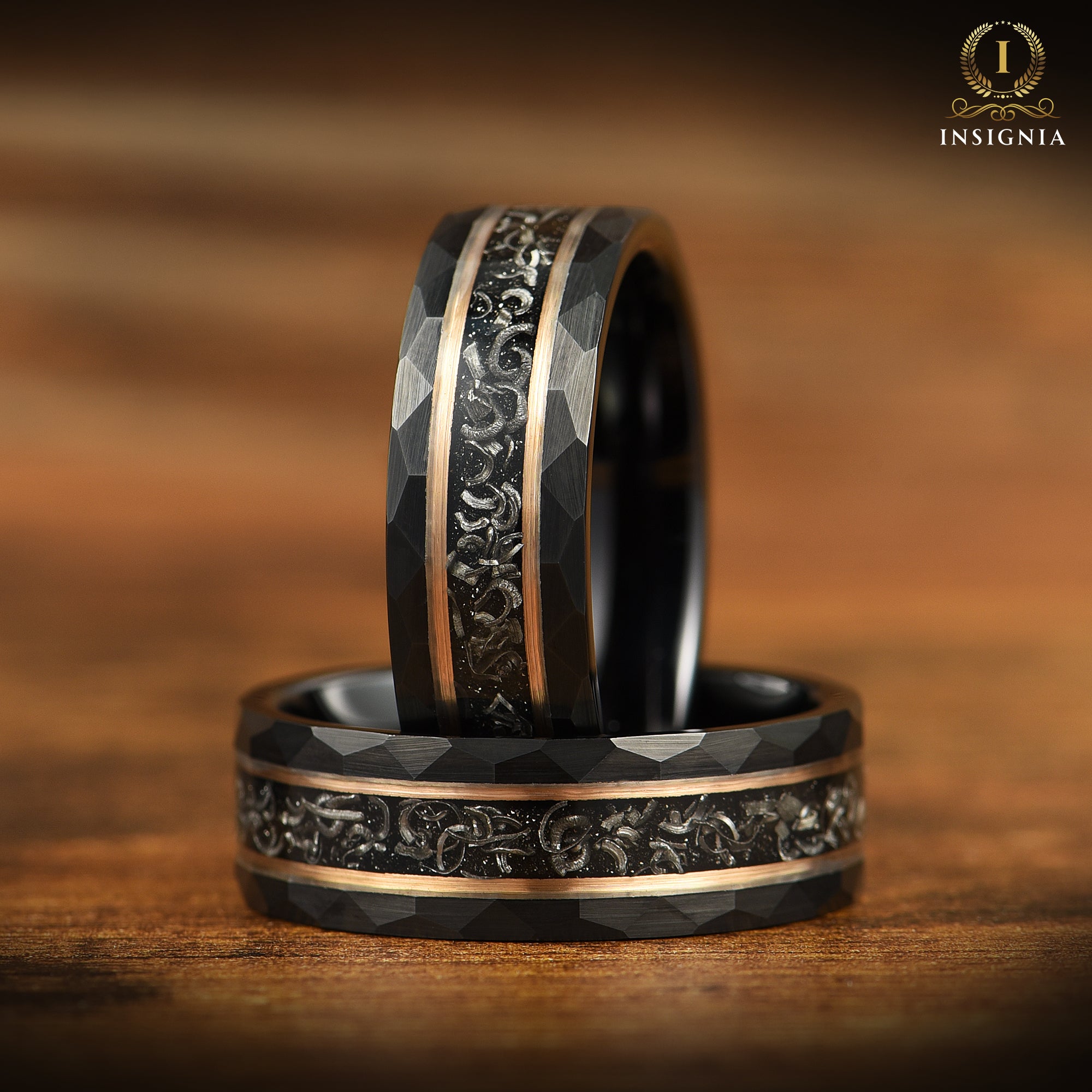 WEDDING RING MEN REAL METEORITE & TUNGSTEN CARBIDE (8MM)