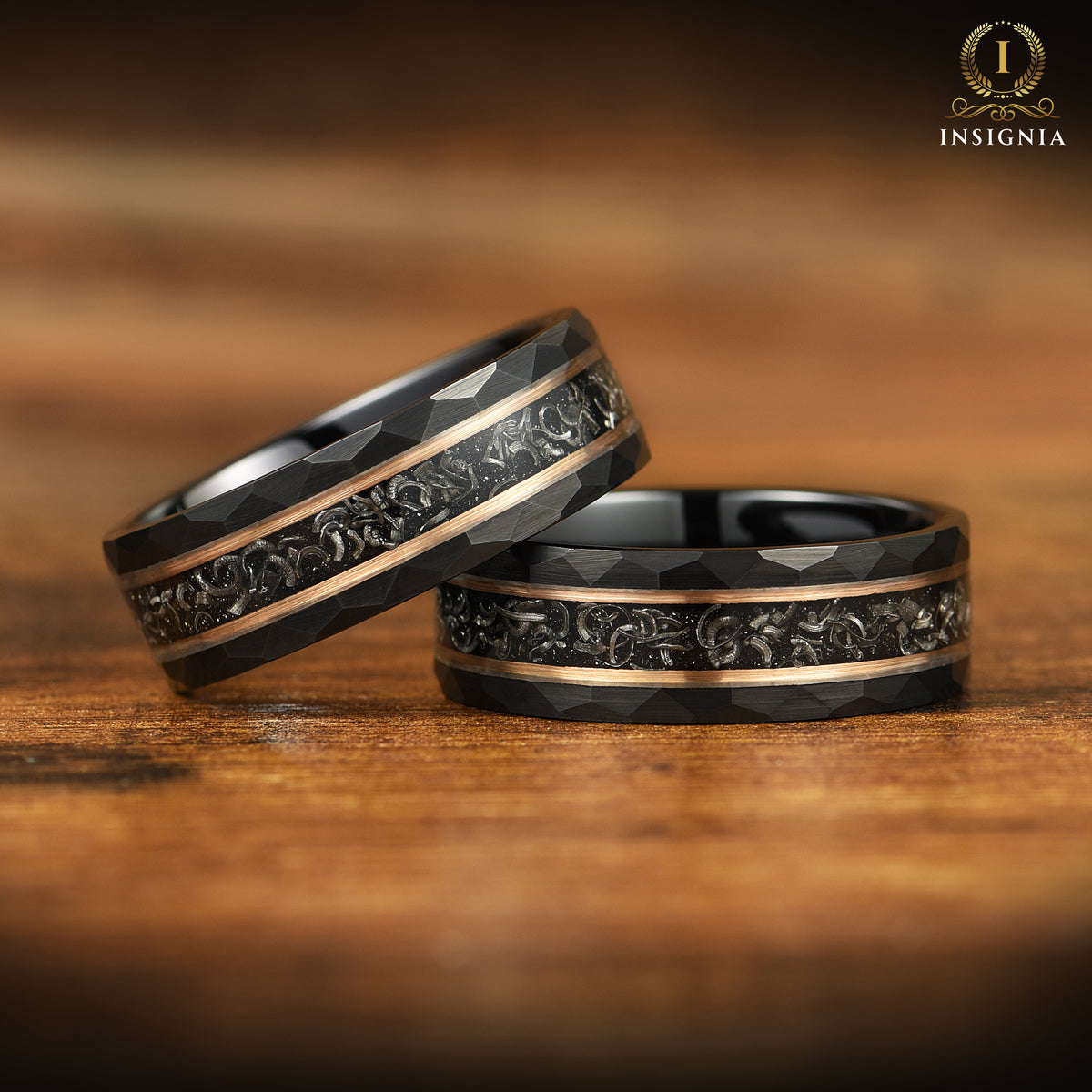 WEDDING RING MEN REAL METEORITE & TUNGSTEN CARBIDE (8MM)