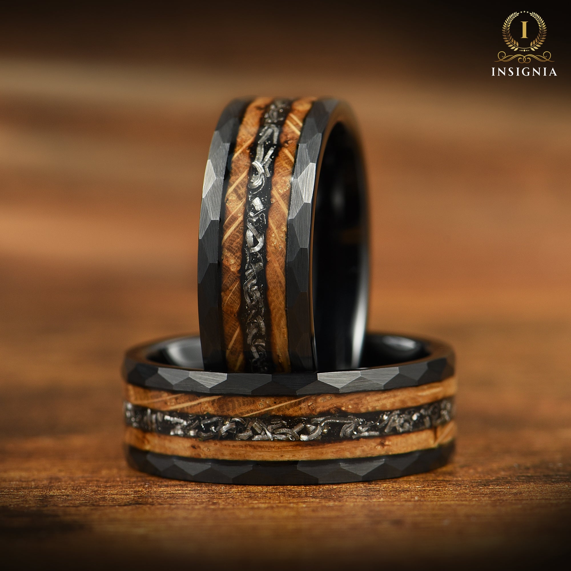 MALE WEDDING RING REAL METEORITE WHISKEY BARREL WOOD TUNGSTEN (8MM)