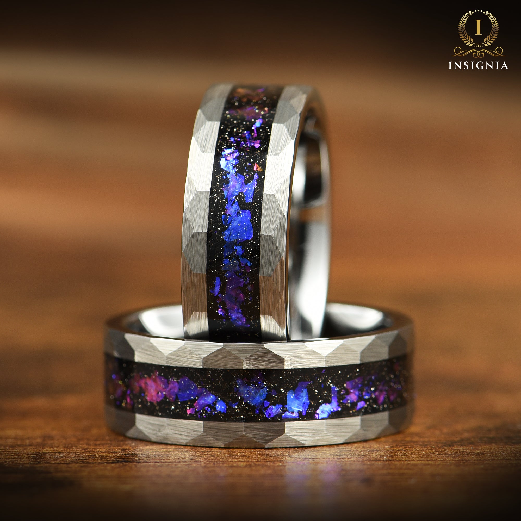 COUPLE WEDDING RING SET ORION NEBULA TUNGSTEN SANDSTONE (8/4MM)