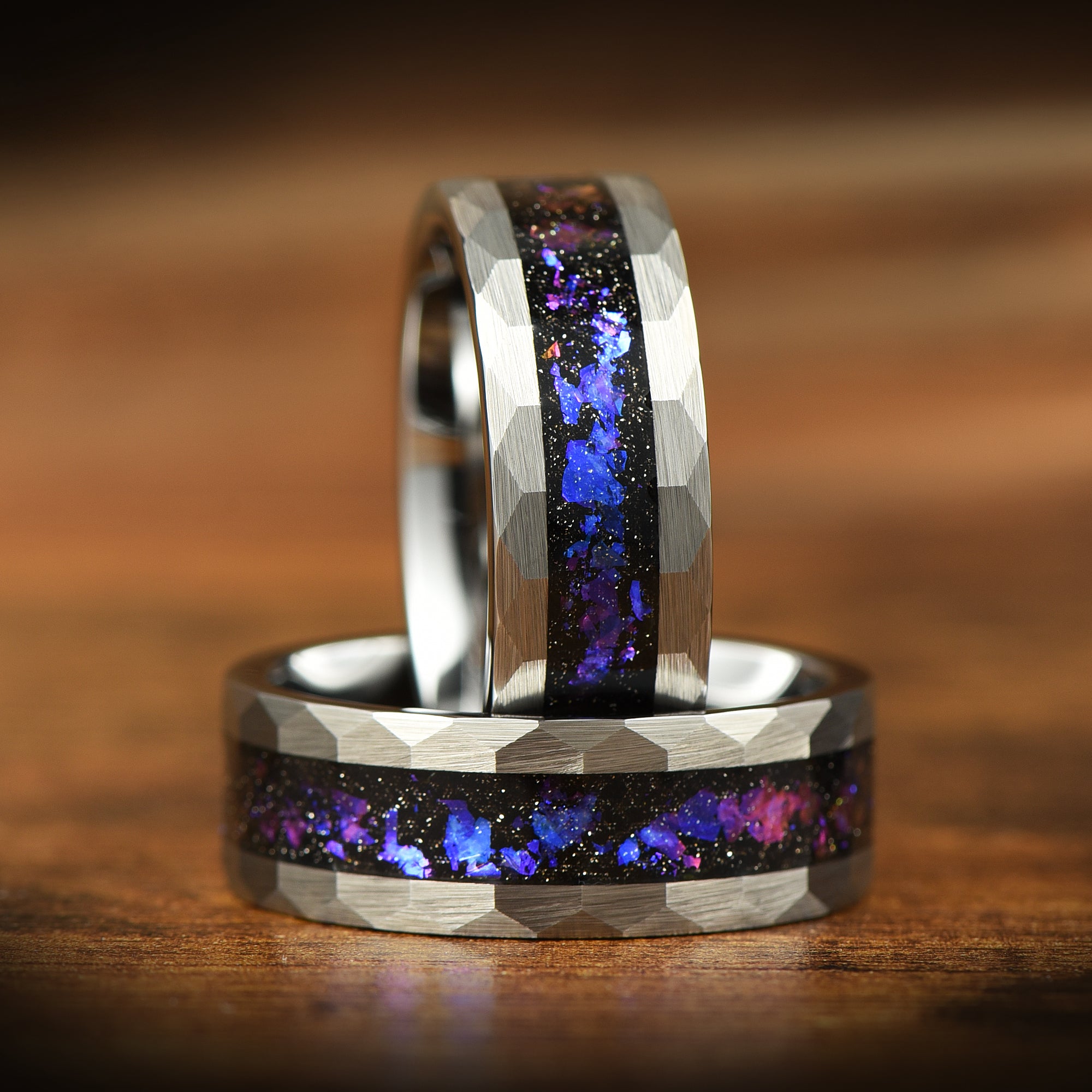 COUPLE WEDDING RING SET ORION NEBULA TUNGSTEN SANDSTONE (8/4MM)
