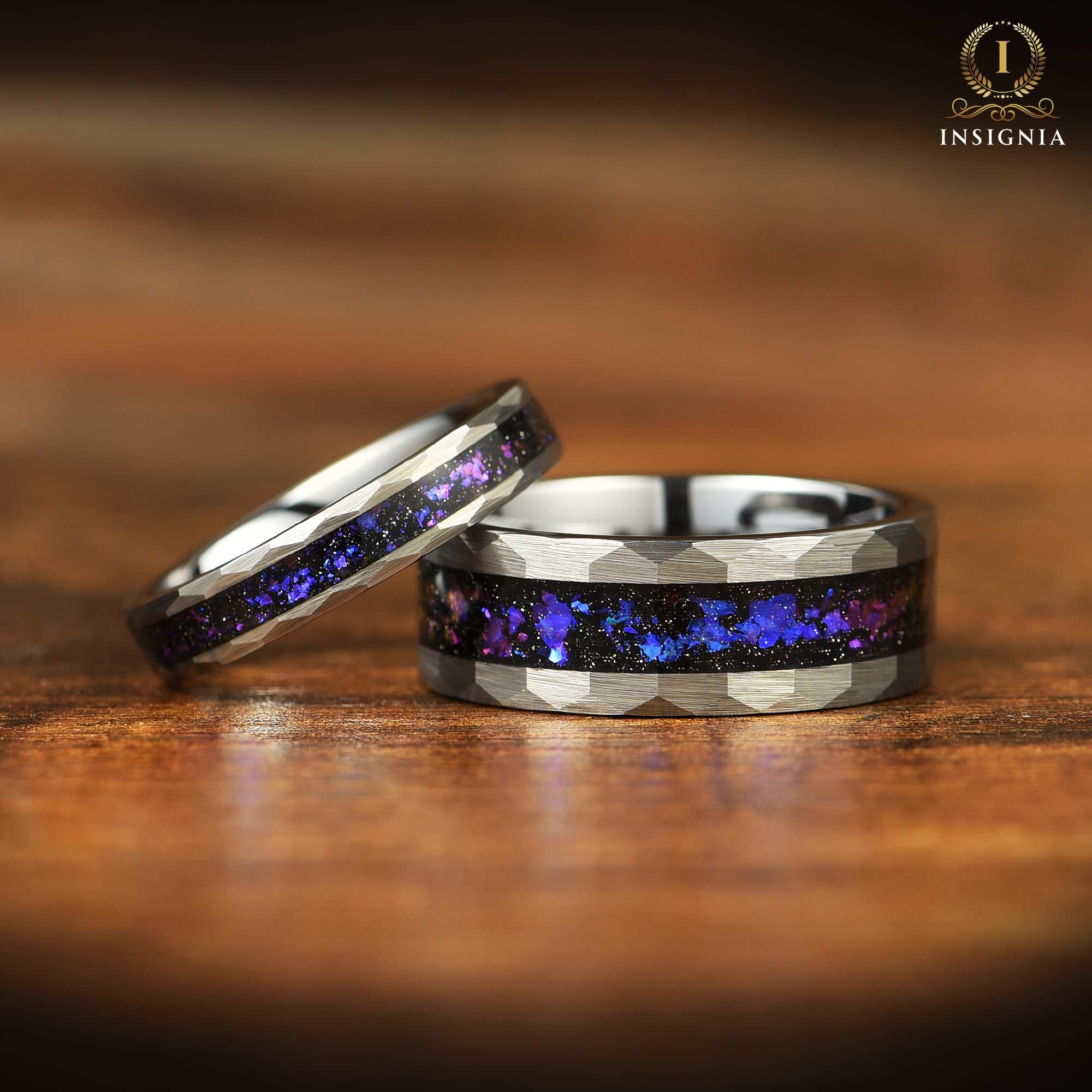COUPLE WEDDING RING SET ORION NEBULA TUNGSTEN SANDSTONE (8/4MM)