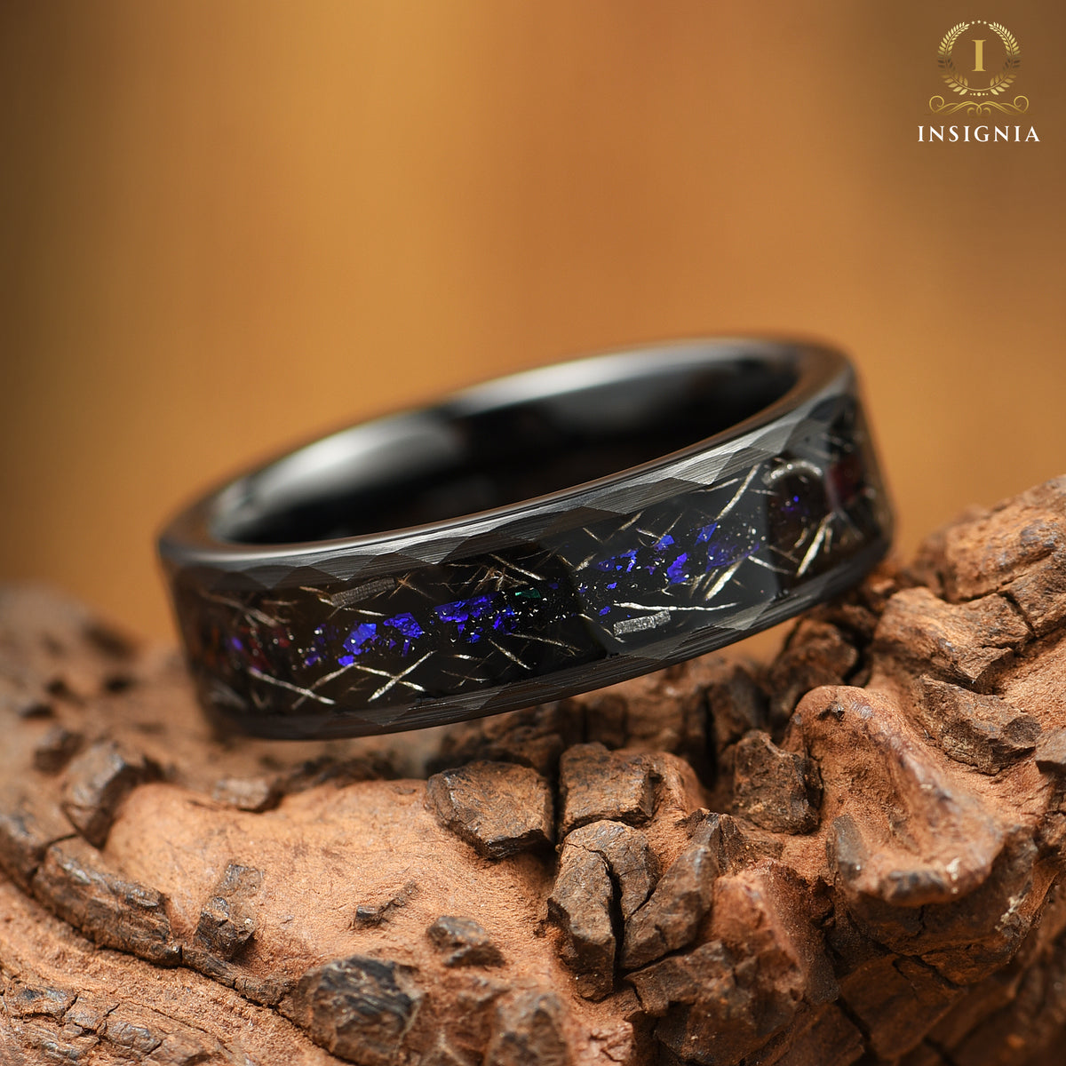 MATCHING WEDDING BAND SET ORION NEBULA & REAL METEORITE (8/6MM)