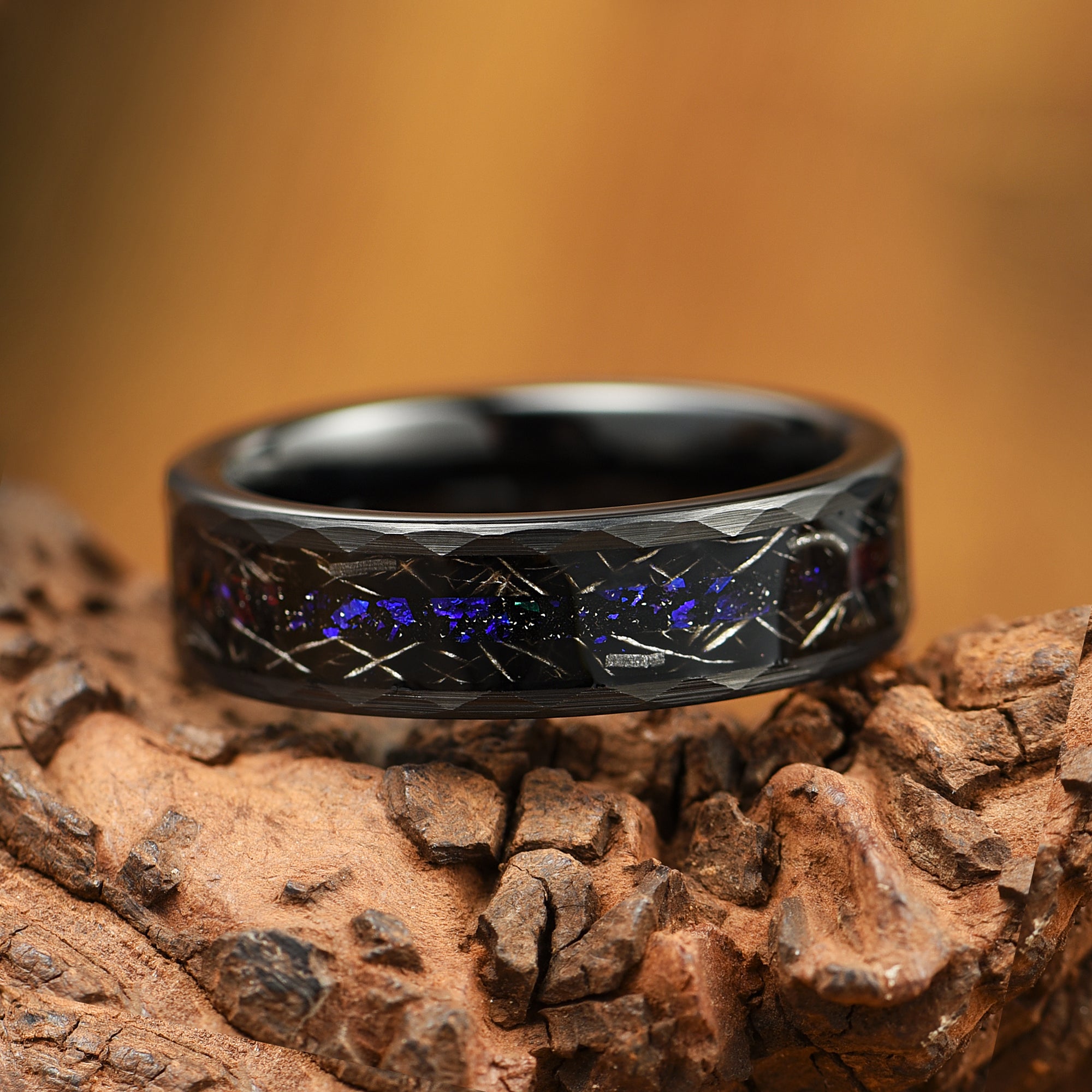 MATCHING WEDDING BAND SET ORION NEBULA & REAL METEORITE (8/6MM)