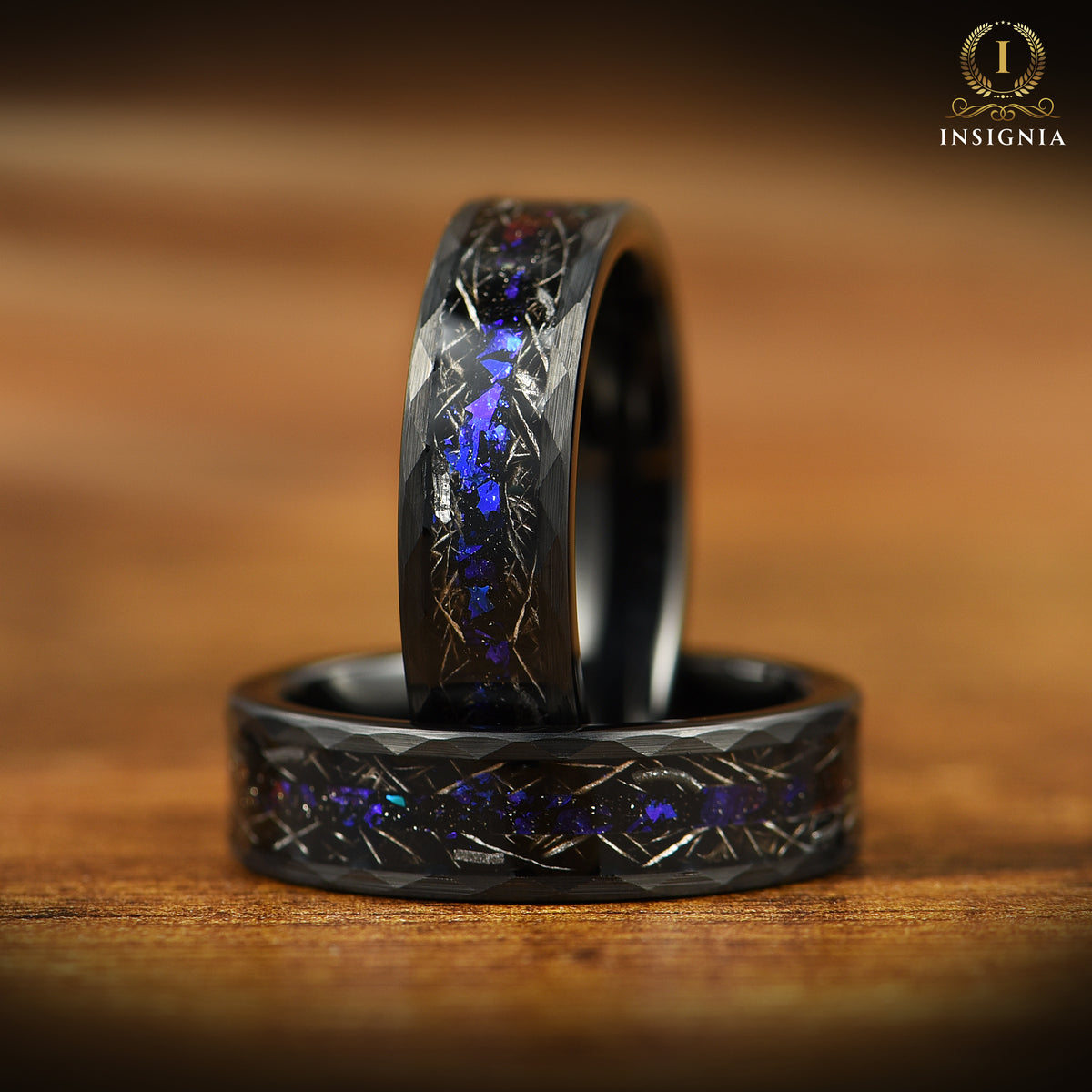 MATCHING WEDDING BAND SET ORION NEBULA & REAL METEORITE (8/6MM)