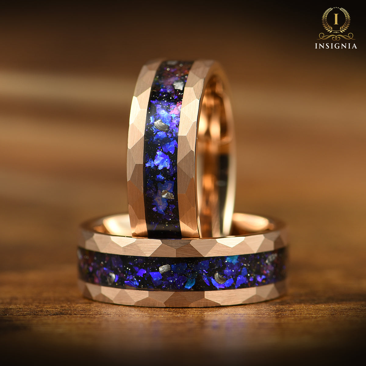 MENS WEDDING RINGS REAL METEORITE ORION NEBULA (8MM)