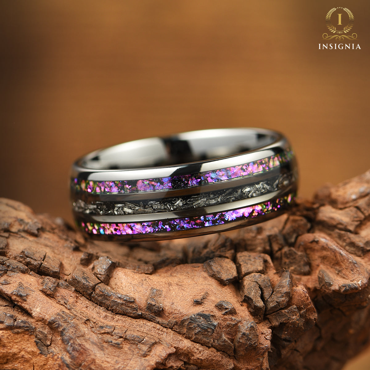 MEN WEDDING RING METEORITE TUNGSTEN GUNMETAL BLACK (8MM)