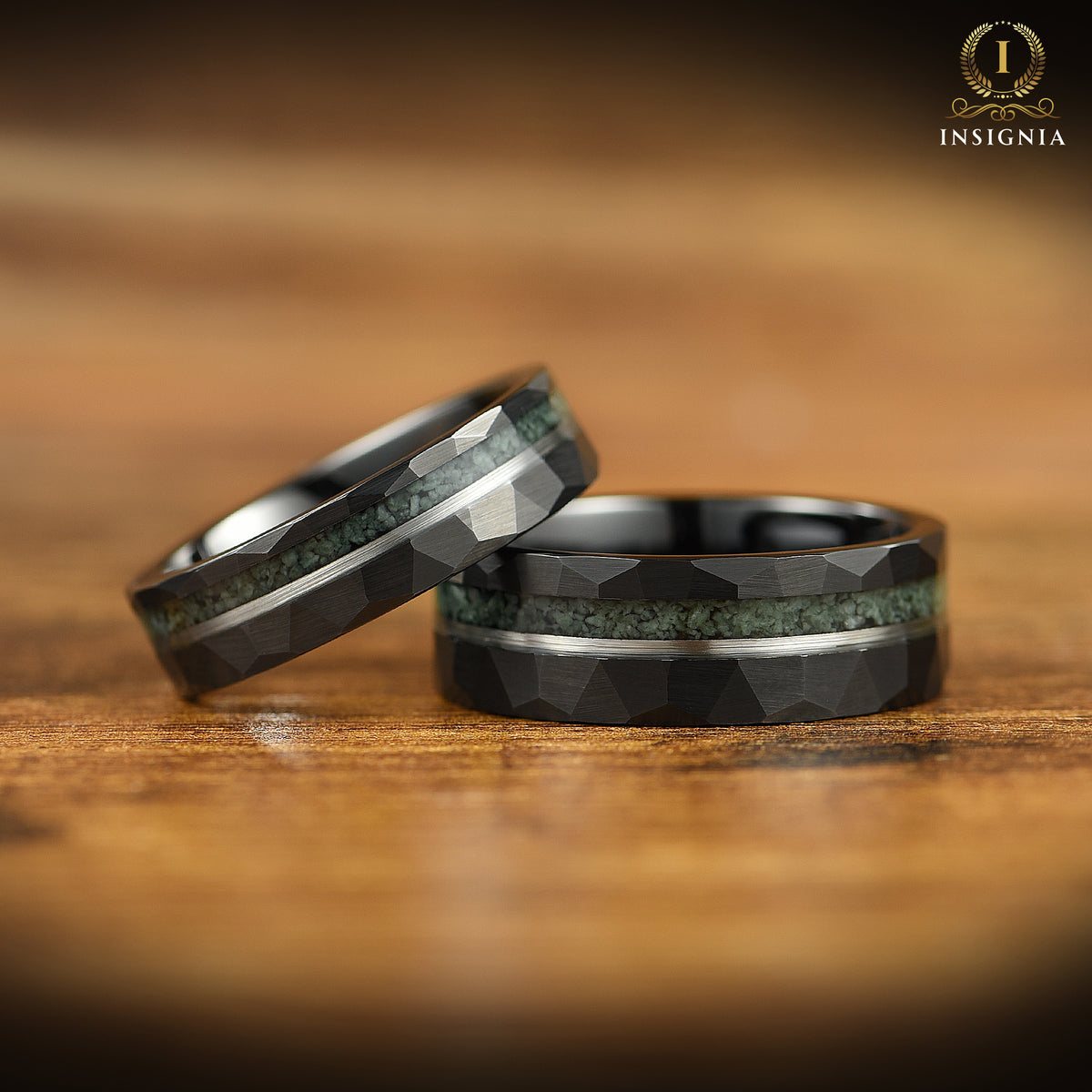 MOSS AGATE WEDDING RING BLACK TUNGSTEN UNISEX (6MM)