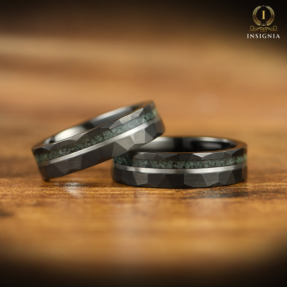 MOSS AGATE WEDDING RING BLACK TUNGSTEN UNISEX (6MM)