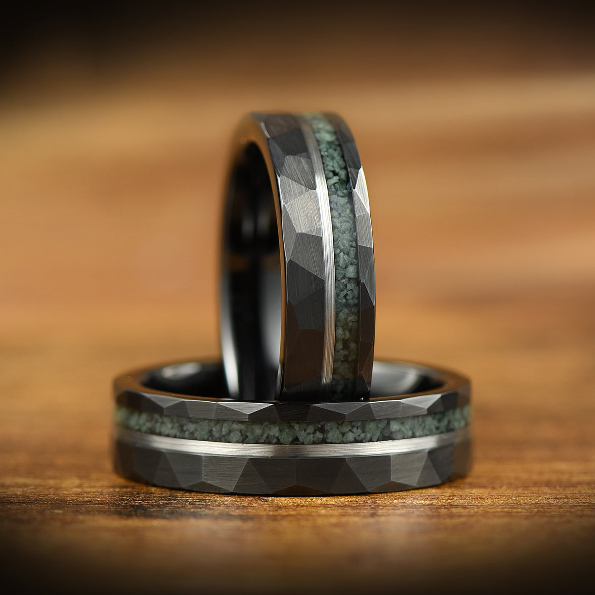 MOSS AGATE WEDDING RING BLACK TUNGSTEN UNISEX (6MM)