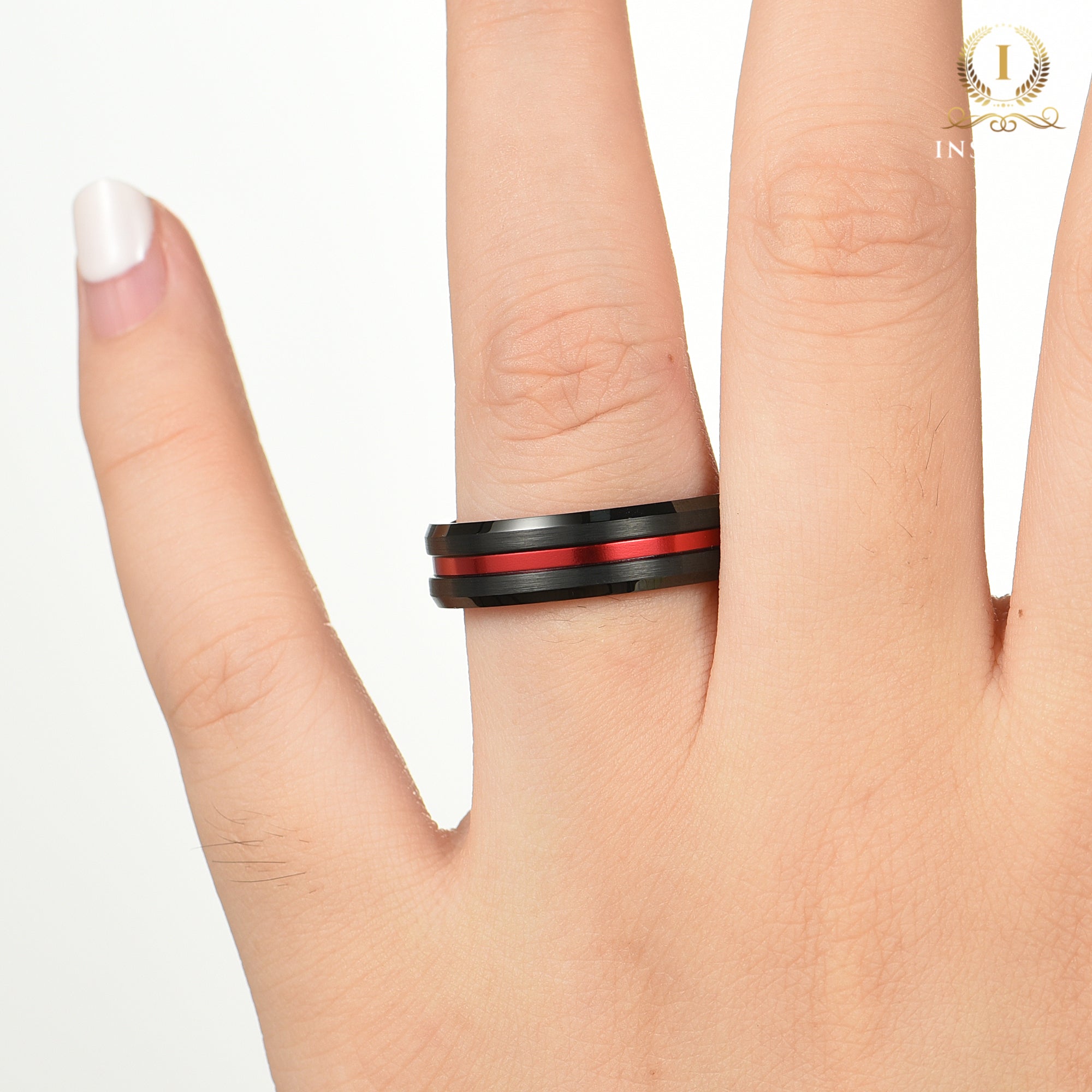 Red & Black Tungsten Ring 8mm & 6mm - Custom Engraved Simple Two Tone Ring - INSIGNIA