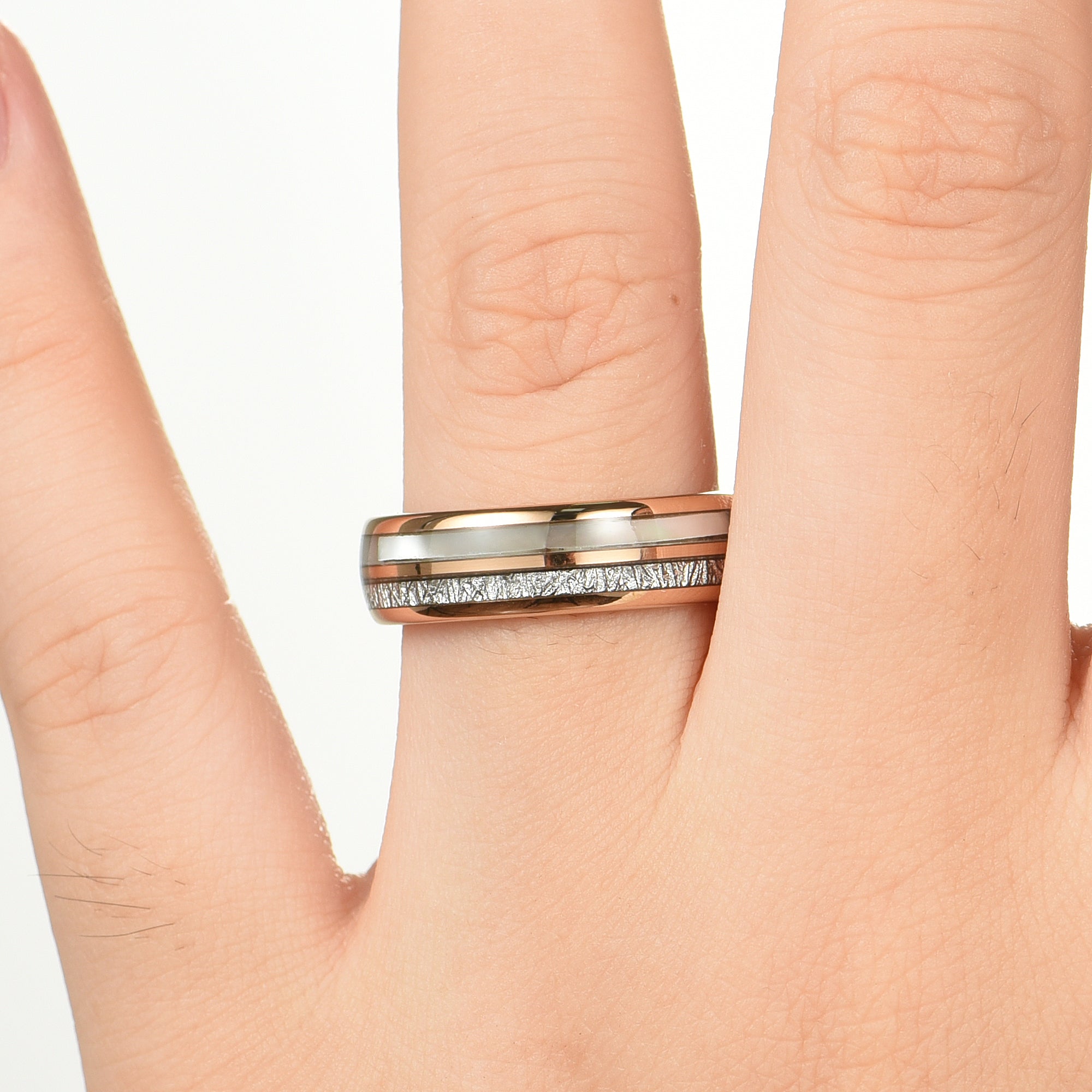 HIS AND HERS RINGS MOTHER OF PEARL METEORITE TUNGSTEN