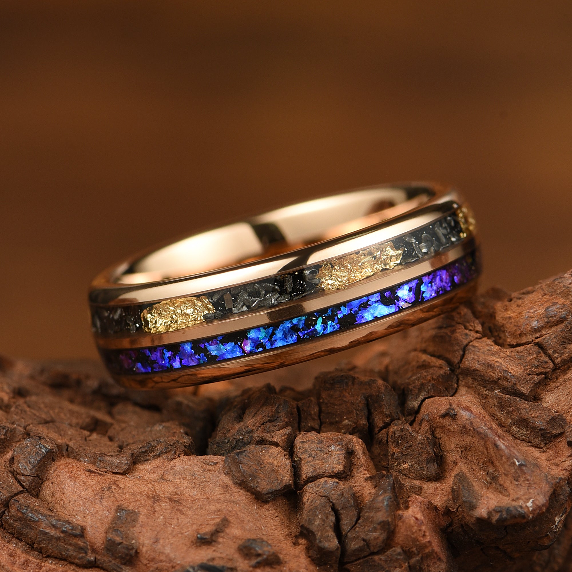 The Celestia - Meteorite, Sandstone & Gold Leaf Ring 6mm