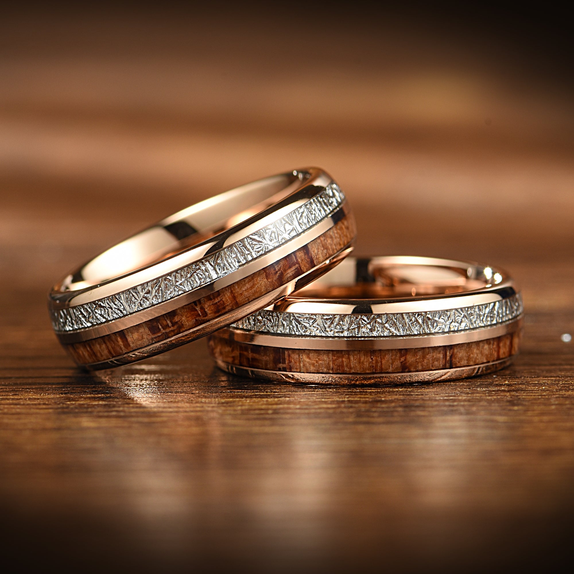 MATCHING RINGS COUPLES PROMISE SET - METEORITE & KOAWOOD