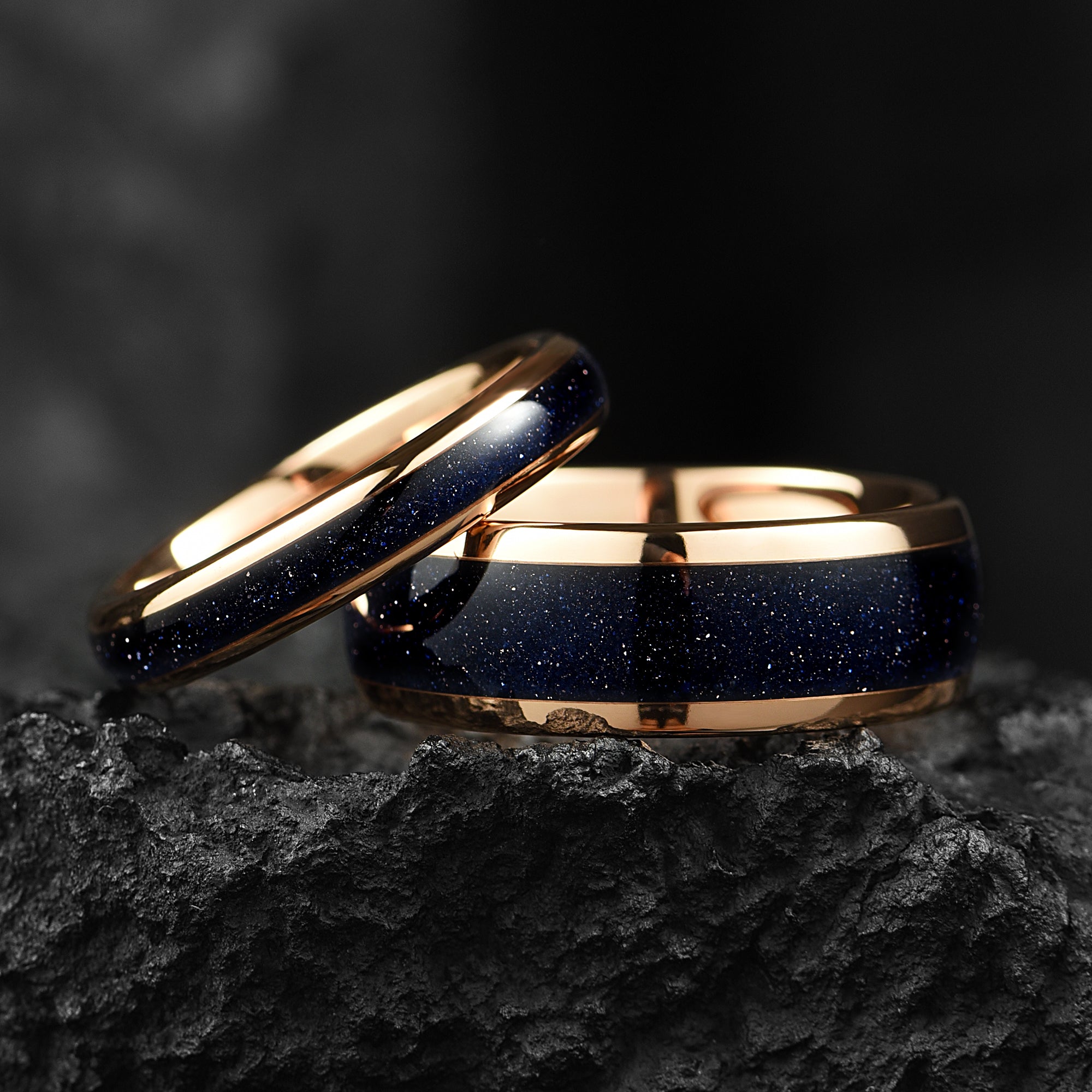 Blue Sandstone & Tungsten Carbide Ring Rose Gold for Women